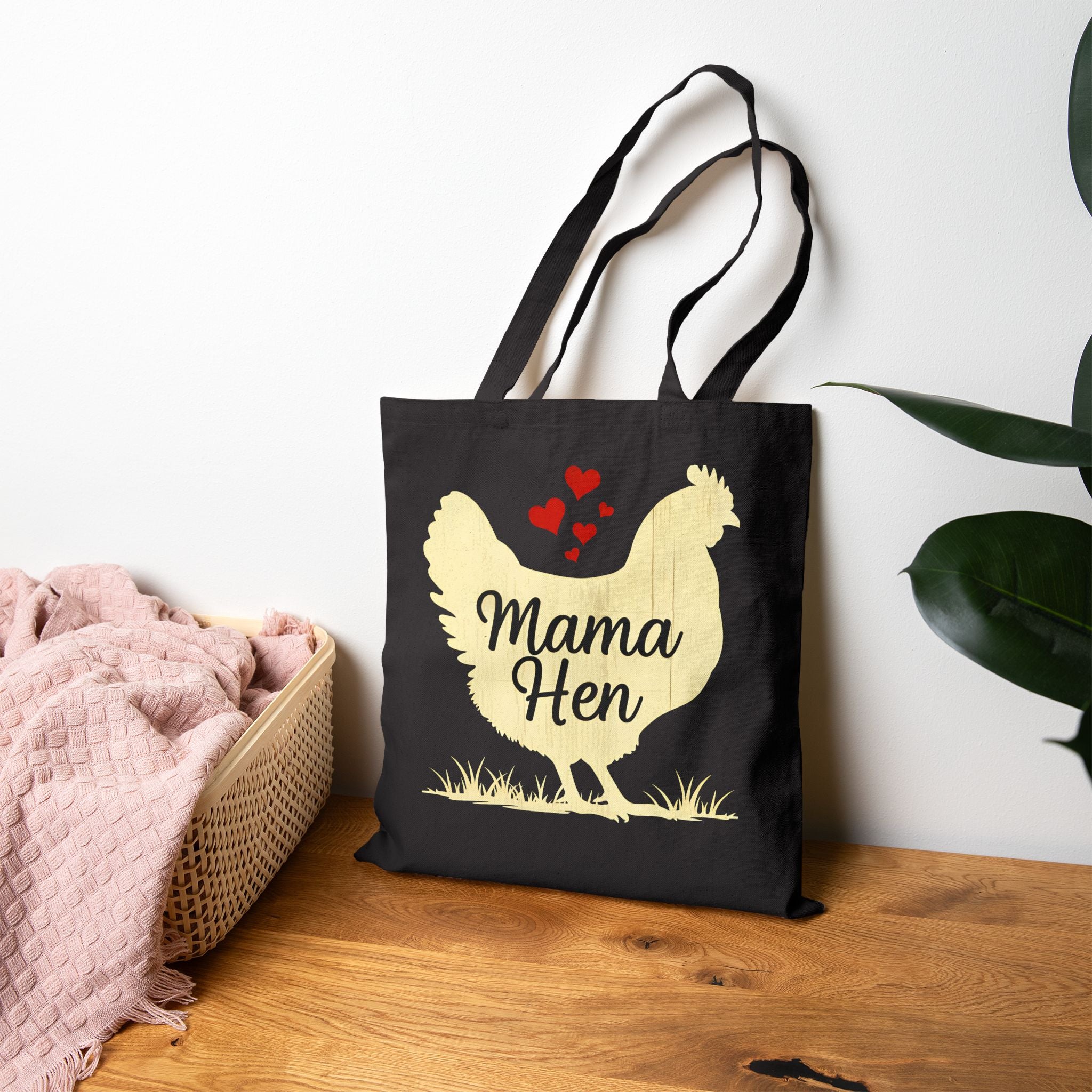 Mama Hen Canvas Tote Bag – Chicken Mom Market Bag, Farmhouse Chicken Lover Tote, Reusable Homestead Shopping Bag