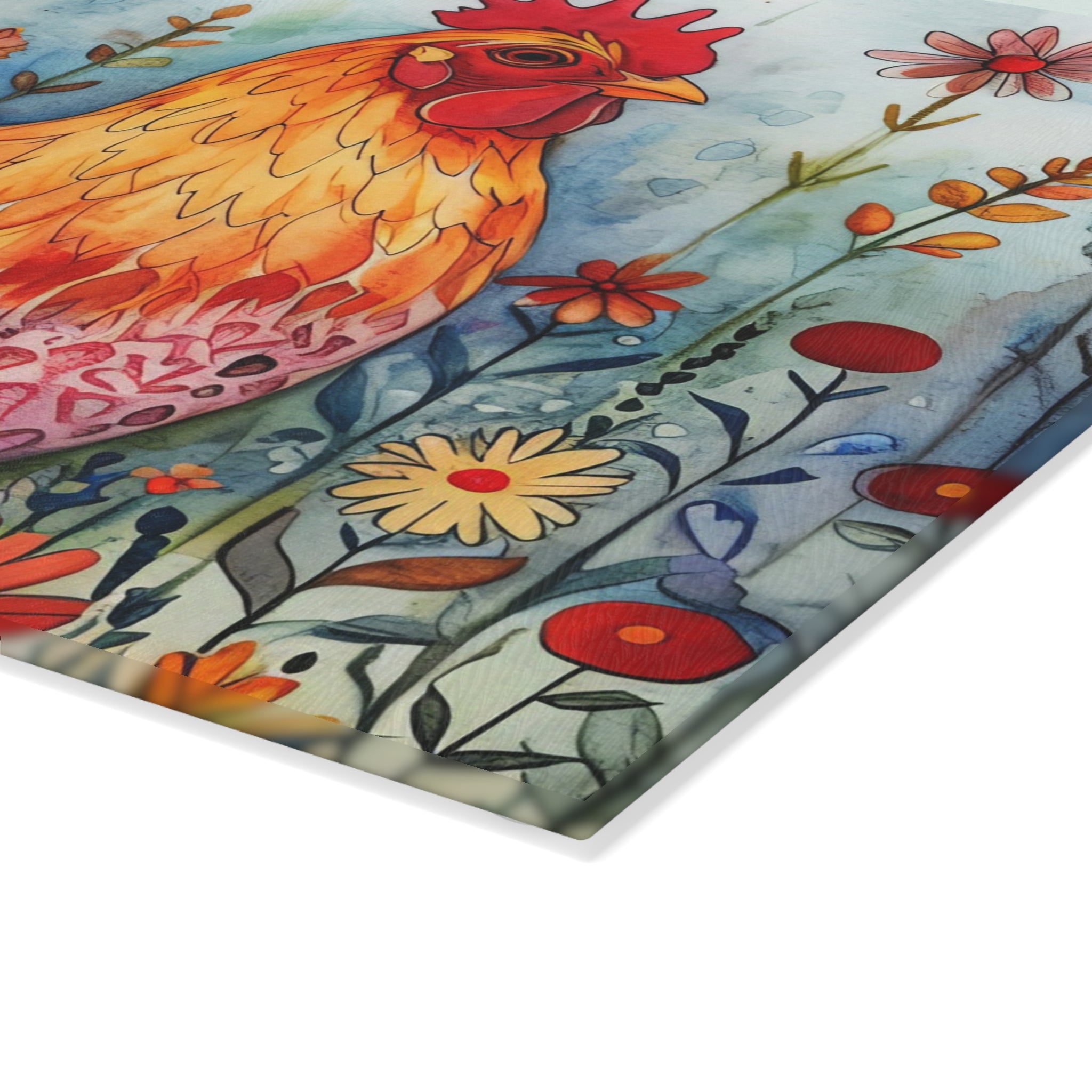 Cottagecore Floral Chicken Glass Cutting Board – Country Kitchen Counter Board