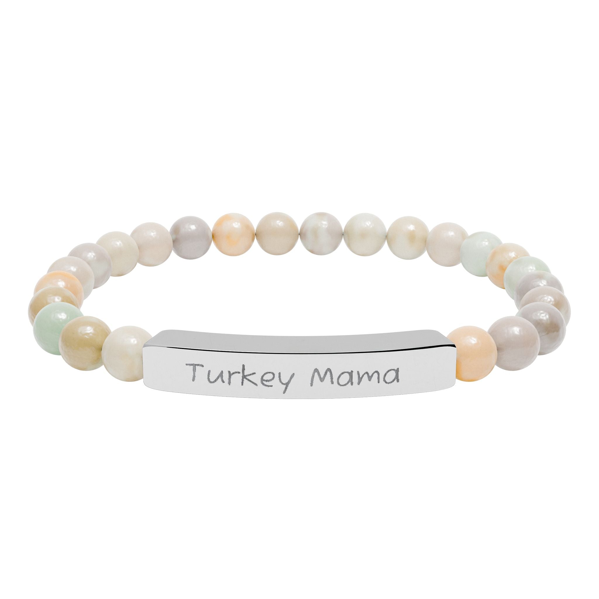 Turkey Mama Natural Stone Stretch Bracelet – Engraved Turkey Lover Jewelry, Farm Mom Gift, Rustic Homestead Bracelet