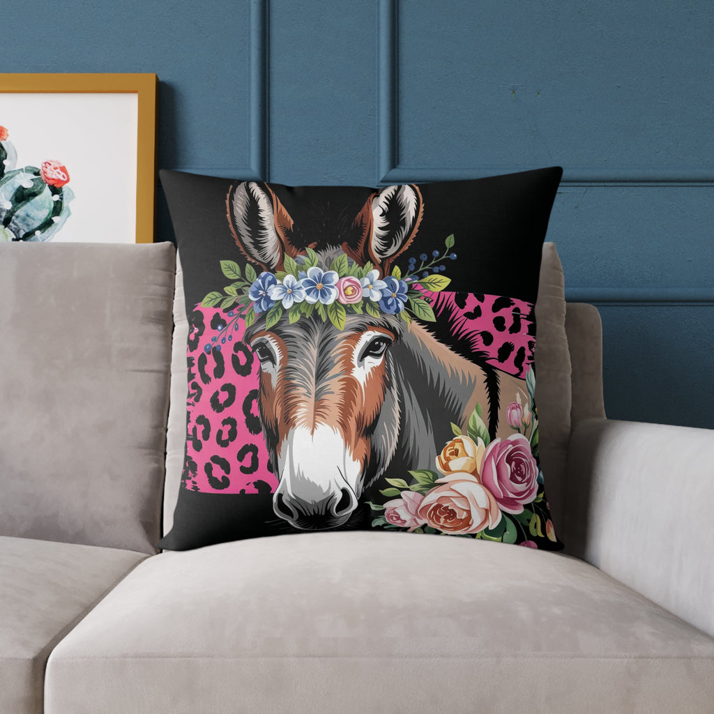 Floral Donkey Throw Pillow | Farmhouse Donkey Accent Pillow | Pink Western Animal Decor Cushion | Rustic Country Home Decor | Gumpert Homestead