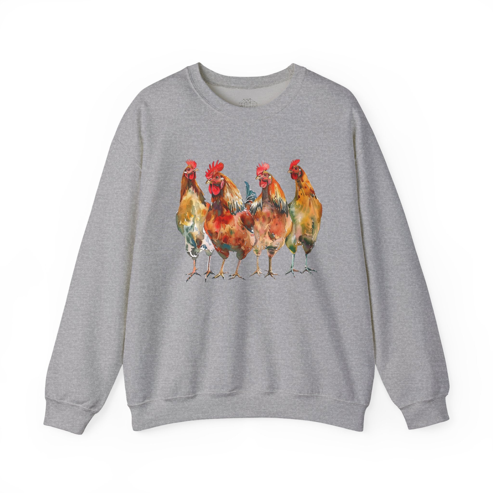 Chicken Flock Sweatshirt – Farmhouse Hen Lineup Crewneck, Cozy Homestead Chicken Mom Pullover, Unisex Gildan 18000