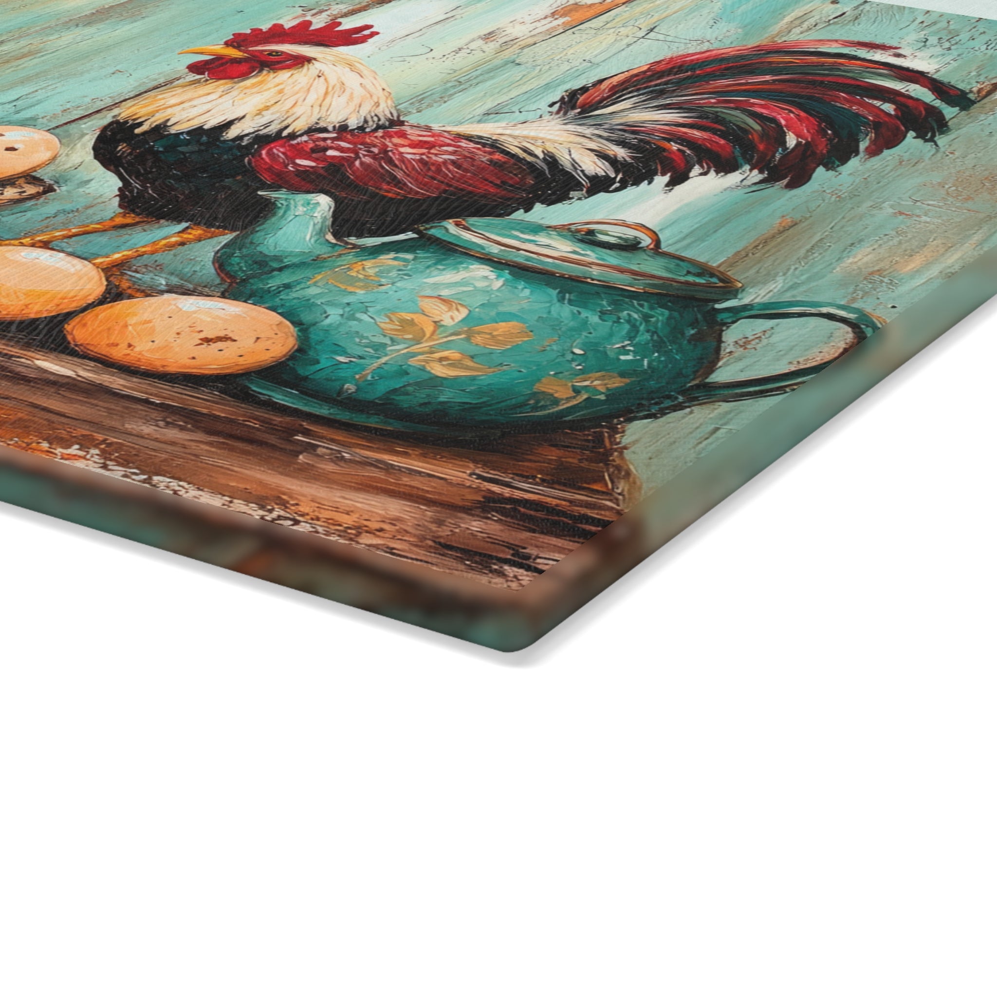 Vintage Rooster Glass Cutting Board | Rustic Farmhouse Chicken Kitchen Decor | Sunflower & Egg Tempered Glass Cutting Board | Gumpert Homestead
