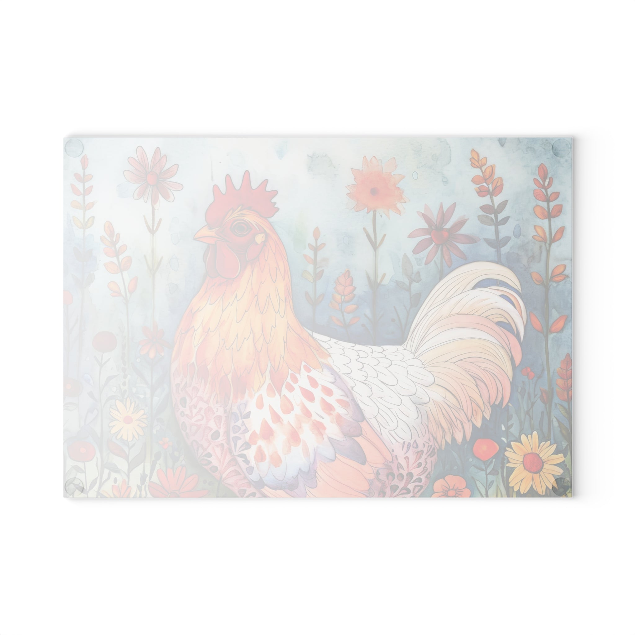Cottagecore Floral Chicken Glass Cutting Board – Country Kitchen Counter Board