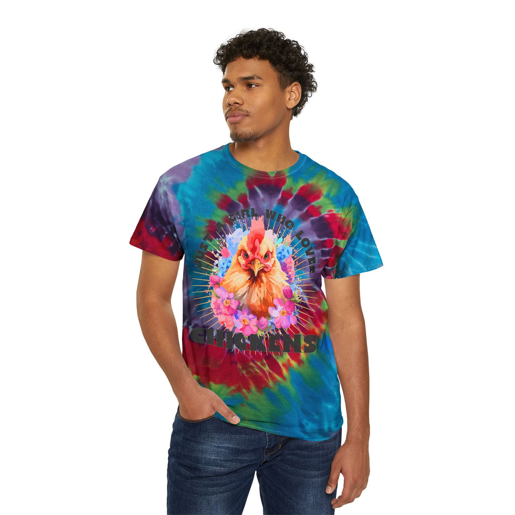 Just a Girl Who Loves Chickens Tie-Dye T-Shirt – Colorful Chicken Lover Tee, Farm Girl Graphic Shirt, Homestead Apparel