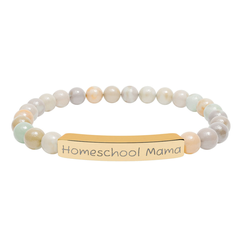 Homeschool Mama Natural Stone Stretch Bracelet – Engraved Mom Jewelry, Homeschool Gift, Rustic Farmhouse Bracelet