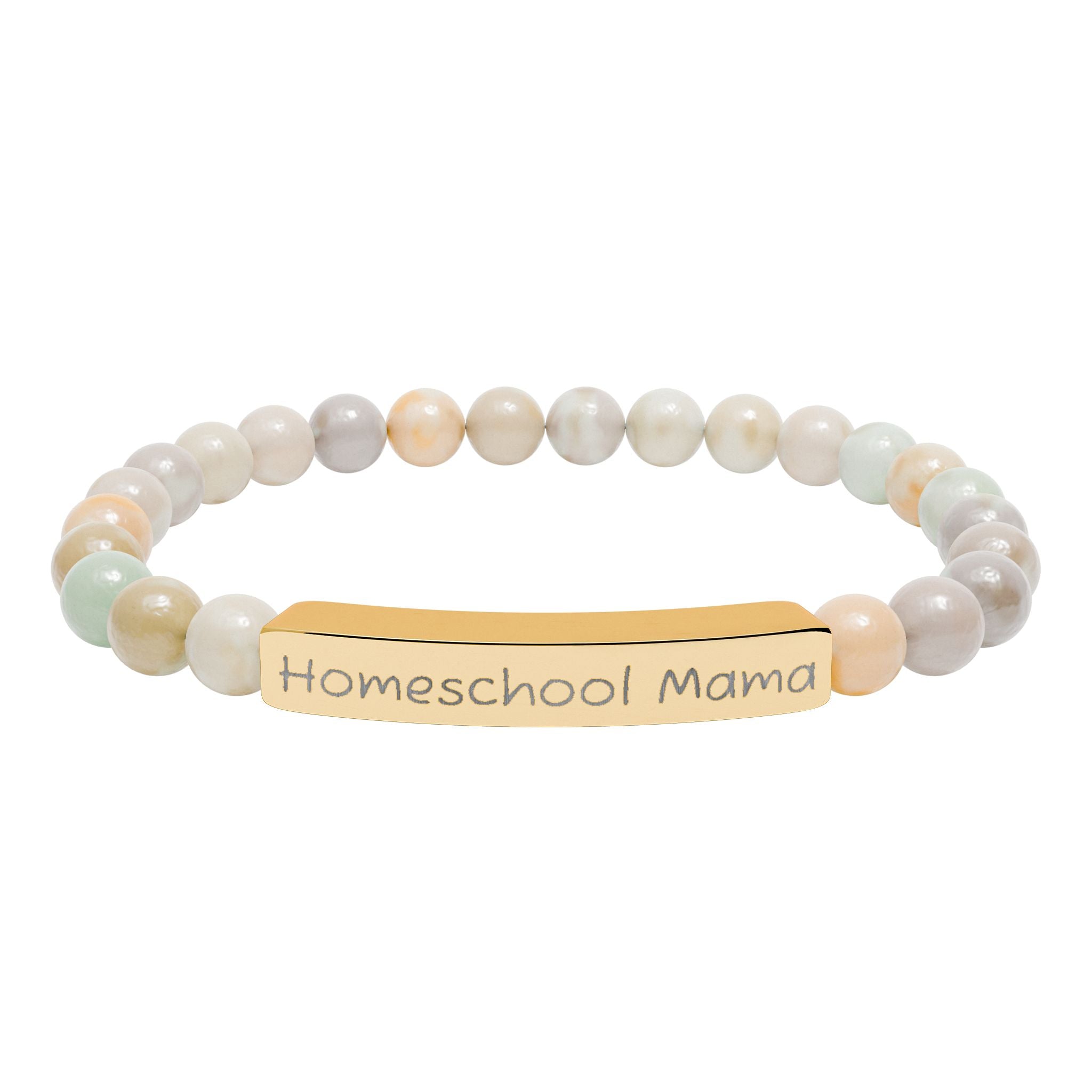 Homeschool Mama Natural Stone Stretch Bracelet – Engraved Mom Jewelry, Homeschool Gift, Rustic Farmhouse Bracelet