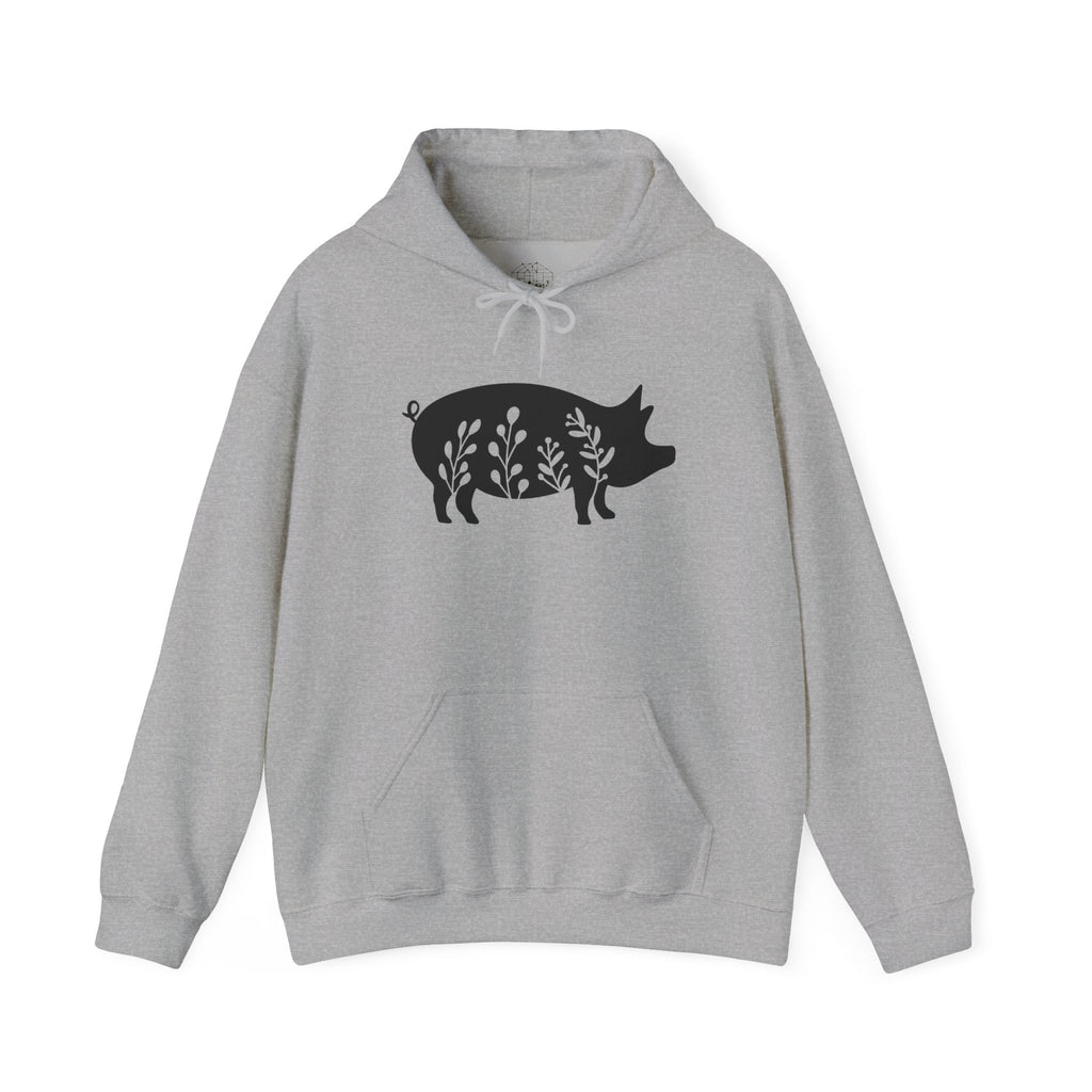 Floral Pig Silhouette Hoodie – Farm Life Sweatshirt, Pig Lover Pullover, Homestead Hoodie, Mini Pig Apparel, Farm Animal Hoodie, Country Living Unisex Hoodie
