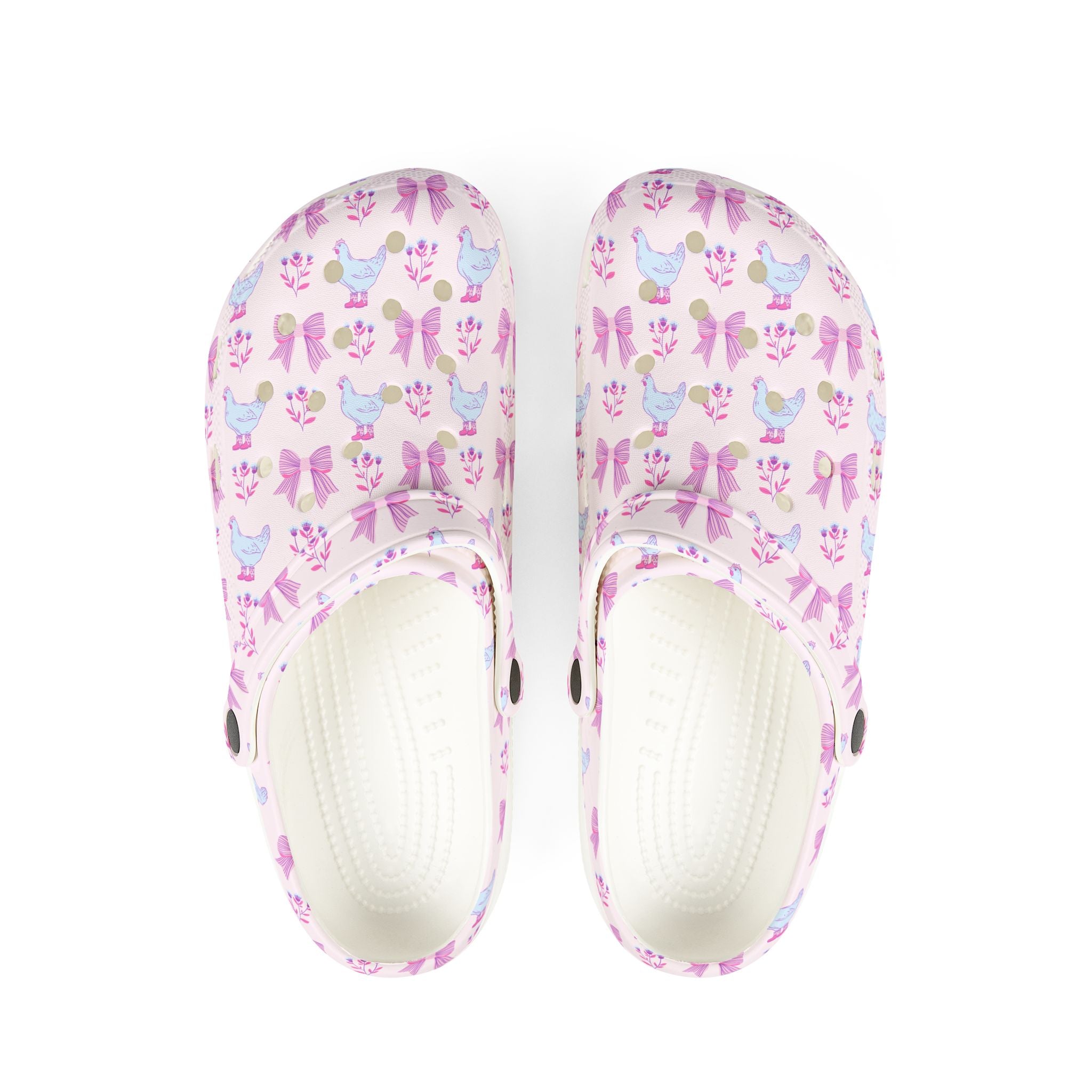 Pink Chicken Bow EVA Clogs – Cottagecore Chicken Shoes, Farm Life Slip-On Clogs, Homestead Comfort Footwear