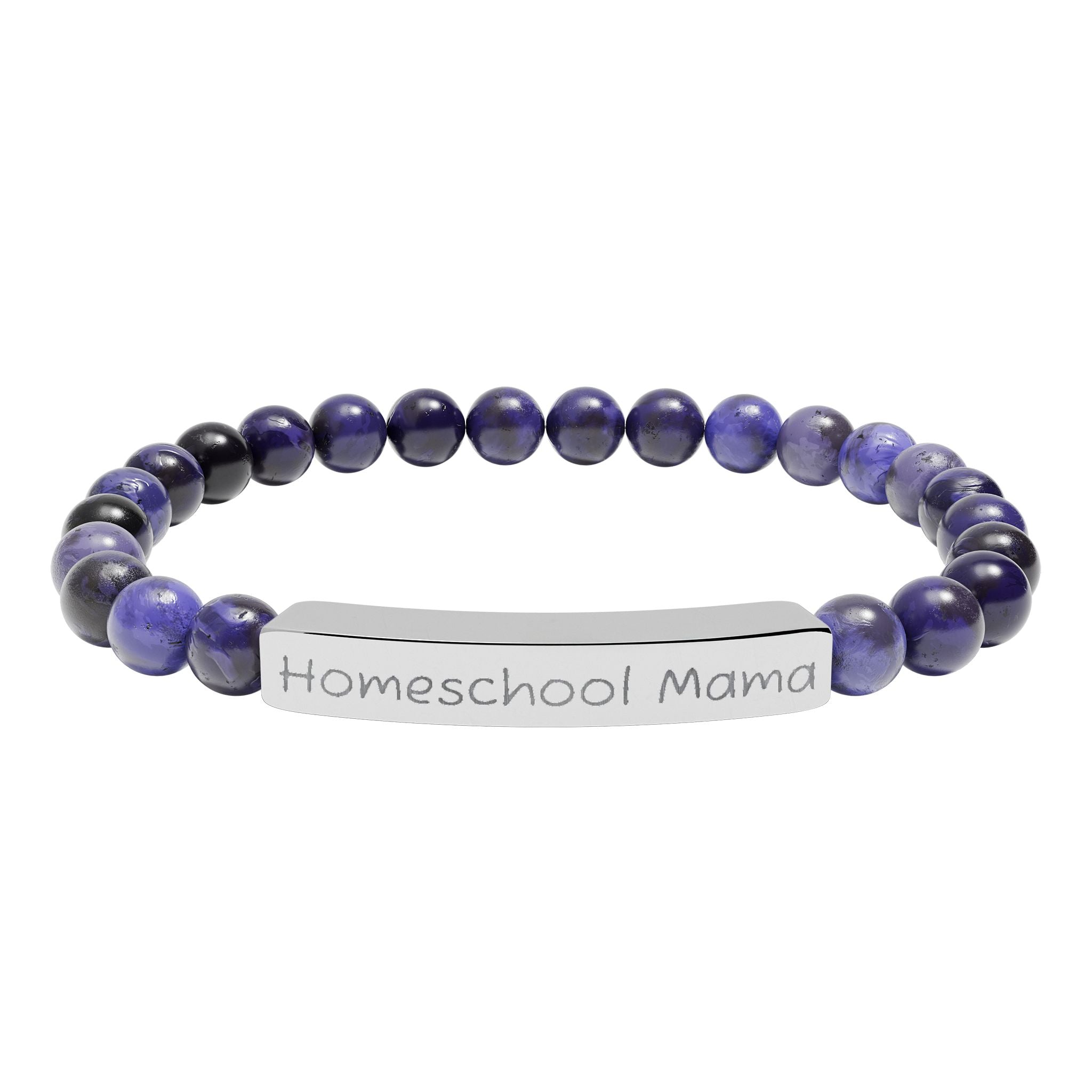 Homeschool Mama Natural Stone Stretch Bracelet – Engraved Mom Jewelry, Homeschool Gift, Rustic Farmhouse Bracelet