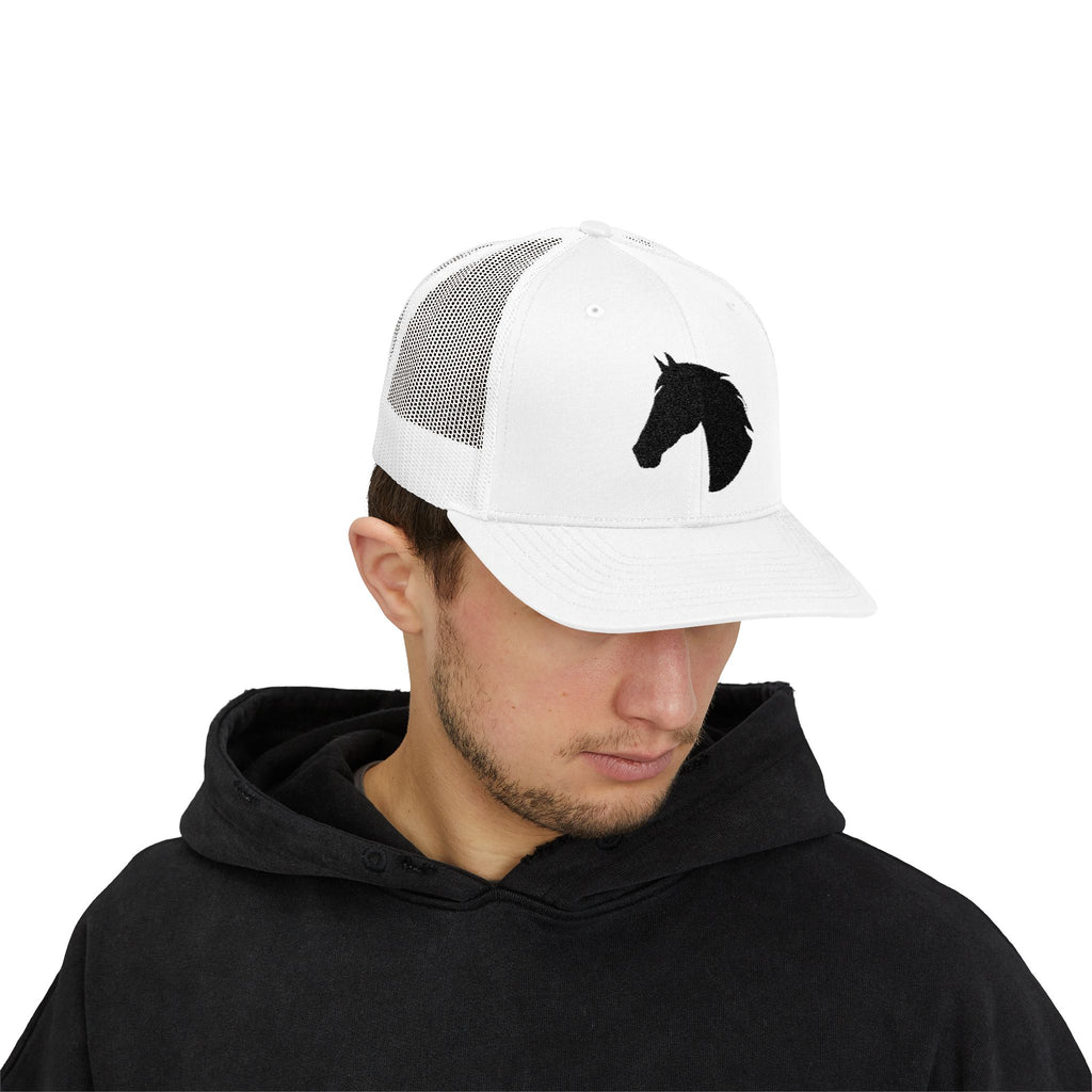 Horse Head Trucker Hat | Western Horse Silhouette Mesh Snapback Cap | Equestrian Ranch Hat | Rustic Farm Life Cowboy Cowgirl Horse Lover Hat
