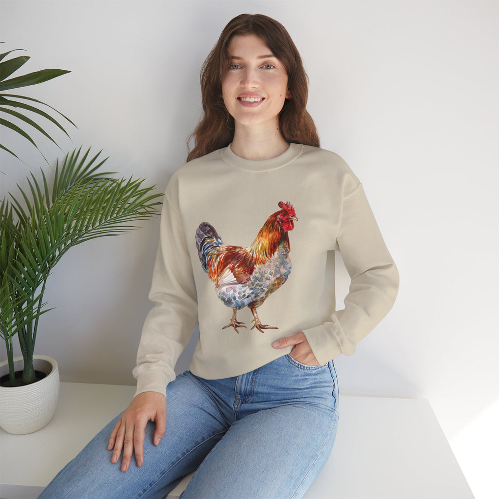 Easter Egger Rooster Sweatshirt – Farmhouse Chicken Crewneck, Colorful Ameraucana-Style Rooster Pullover, Homestead Apparel