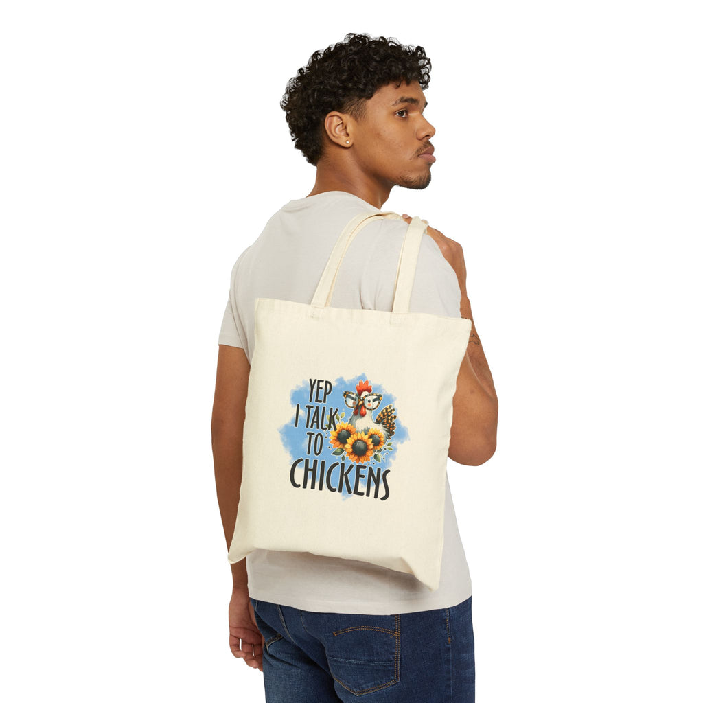 Yep I Talk to Chickens Tote Bag | Farmhouse Chicken Lover Canvas Tote | Homestead Market Bag