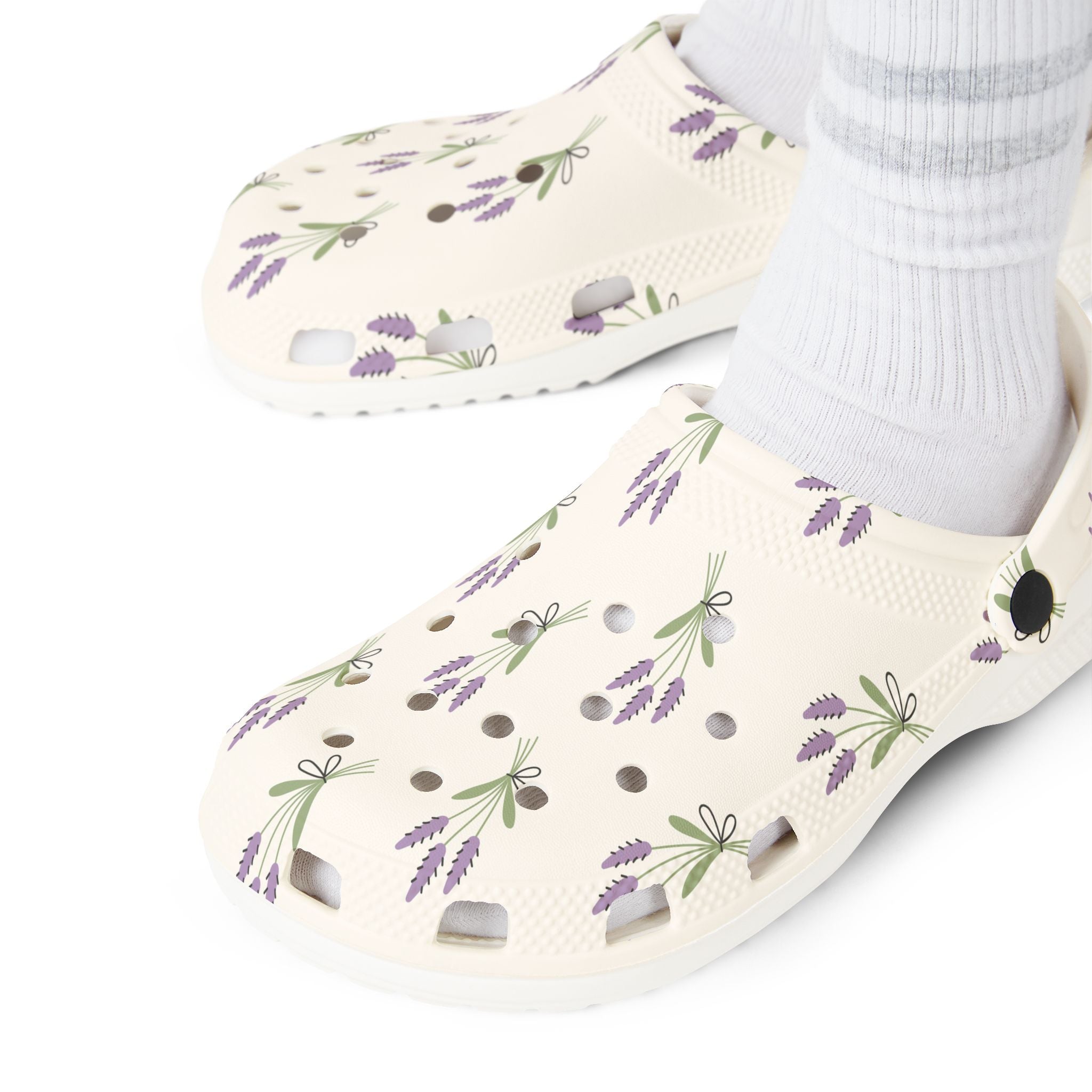 Lavender Floral EVA Clogs – Cottagecore Garden Shoes, Farm Life Slip-On Clogs, Homestead Comfort Footwear