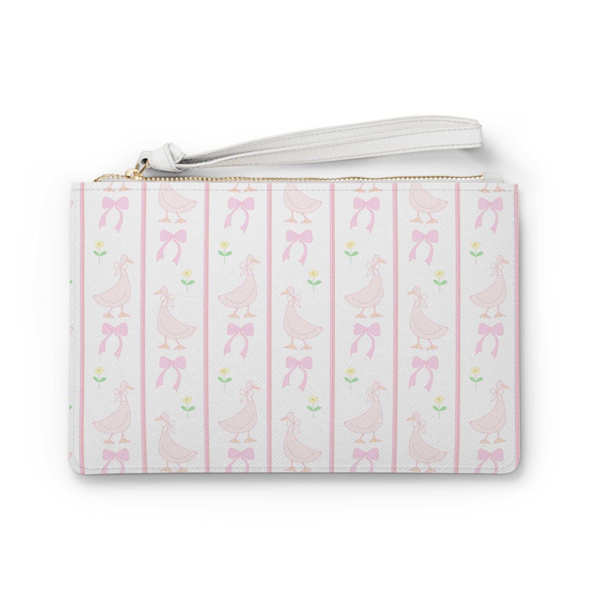 Pink Gingham Goose Clutch Bag | Cottagecore Farmhouse Wristlet Purse | Bow Goose Makeup Bag | Shabby Chic Country Zipper Pouch | Homestead Gift