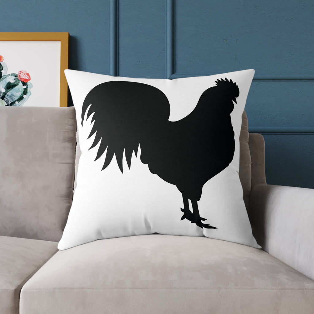 Farmhouse Rooster Silhouette Throw Pillow – Rustic Chicken Decor Cushion, Neutral Country Homestead Accent Pillow