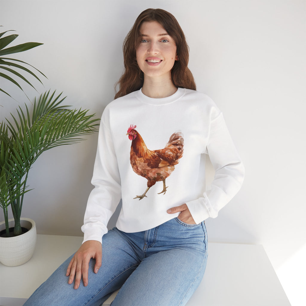 Rhode Island Red Hen Sweatshirt – Farmhouse Chicken Crewneck, Heritage Chicken Homestead Pullover, Unisex Gildan 18000