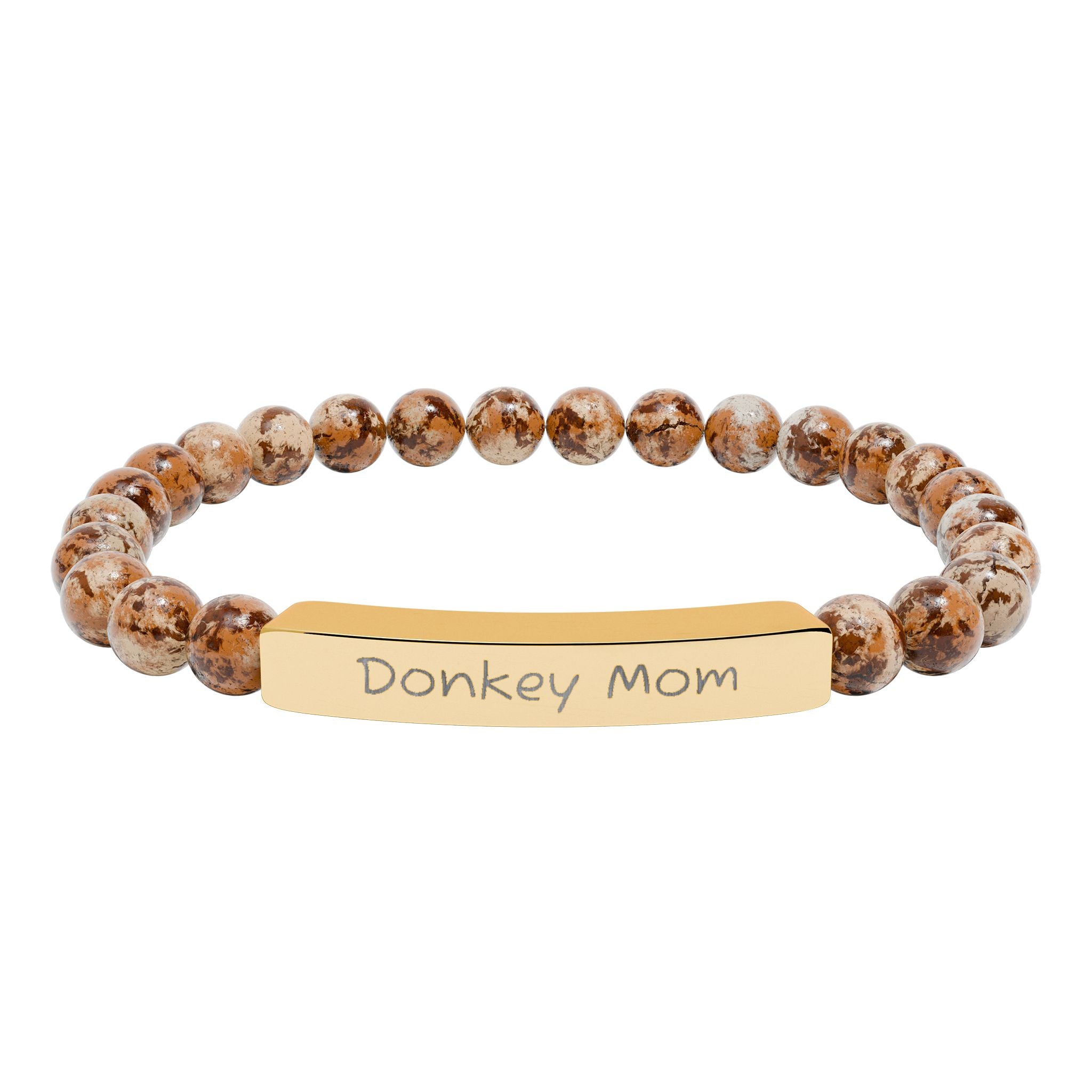 Donkey Mom Natural Stone Stretch Bracelet – Engraved Donkey Lover Jewelry, Farm Mom Gift, Rustic Homestead Bracelet