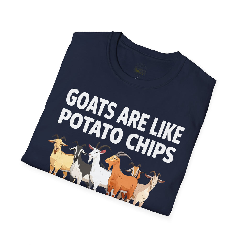 “Goats Are Like Potato Chips – You Can’t Have Just One” Funny Goat Lover Unisex T-Shirt | Farm Life Goat Tee