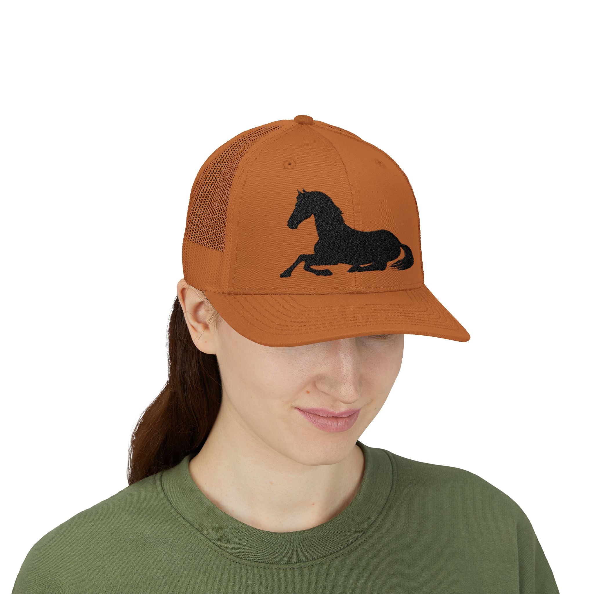 Resting Horse Trucker Hat | Laying Horse Silhouette Mesh Snapback Cap | Western Ranch Horse Lover Hat | Rustic Farm Life Cowboy Cowgirl Cap
