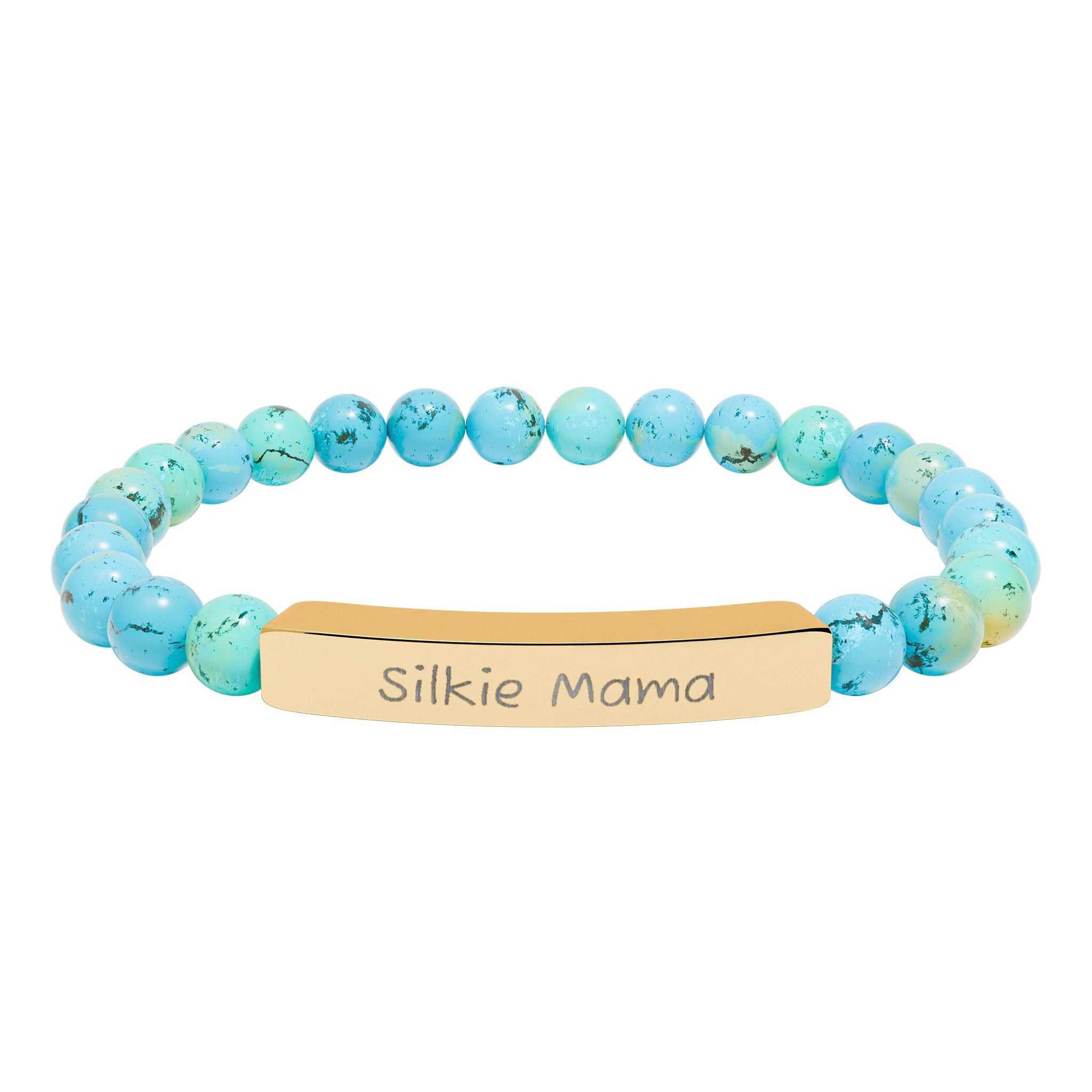 Silkie Mama Natural Stone Stretch Bracelet – Engraved Silkie Chicken Jewelry, Chicken Lover Gift, Rustic Homestead Bracelet