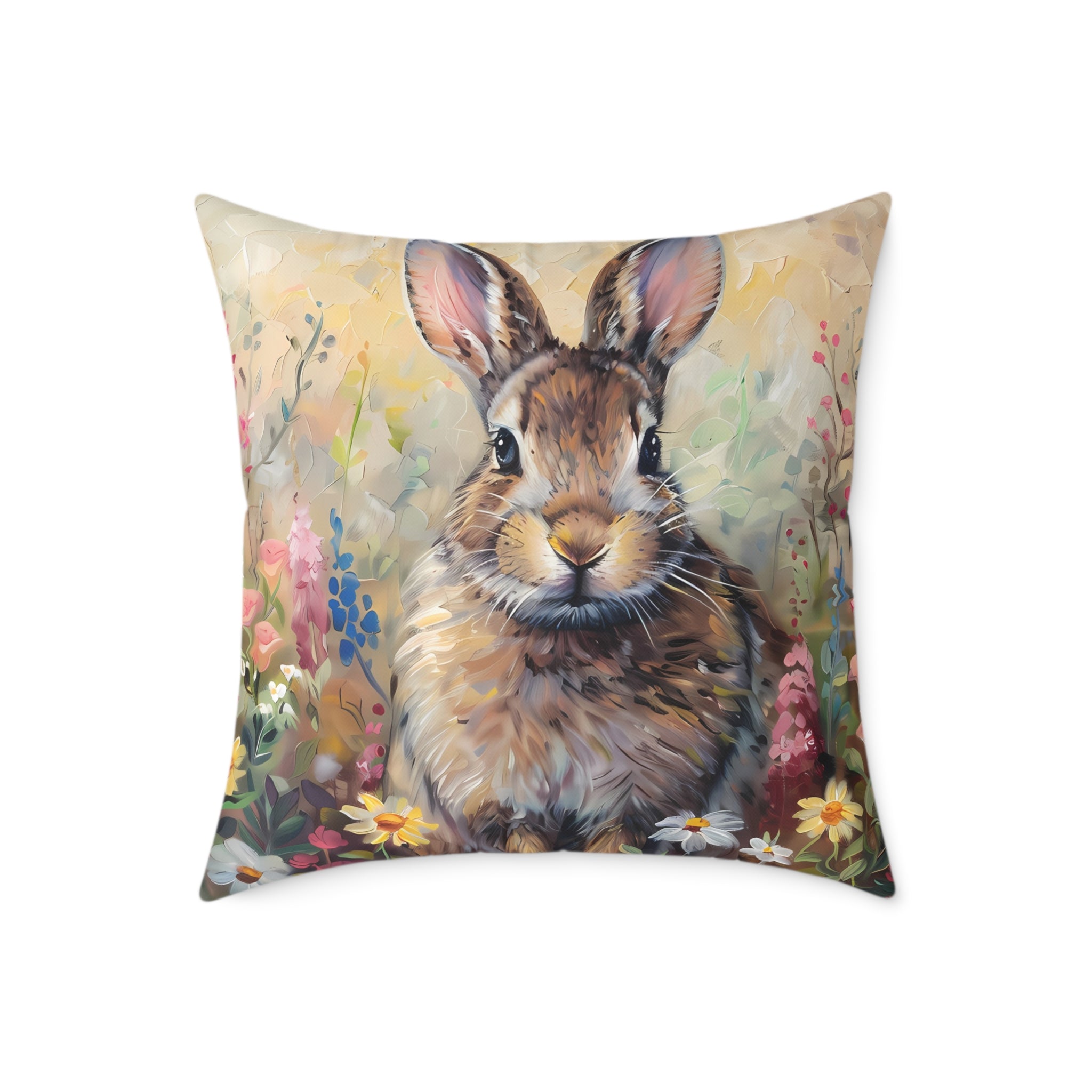 Cottagecore Bunny Throw Pillow | Floral Rabbit Accent Pillow | Farmhouse Bunny Decor Cushion | Rustic Woodland Home Decor | Gumpert Homestead