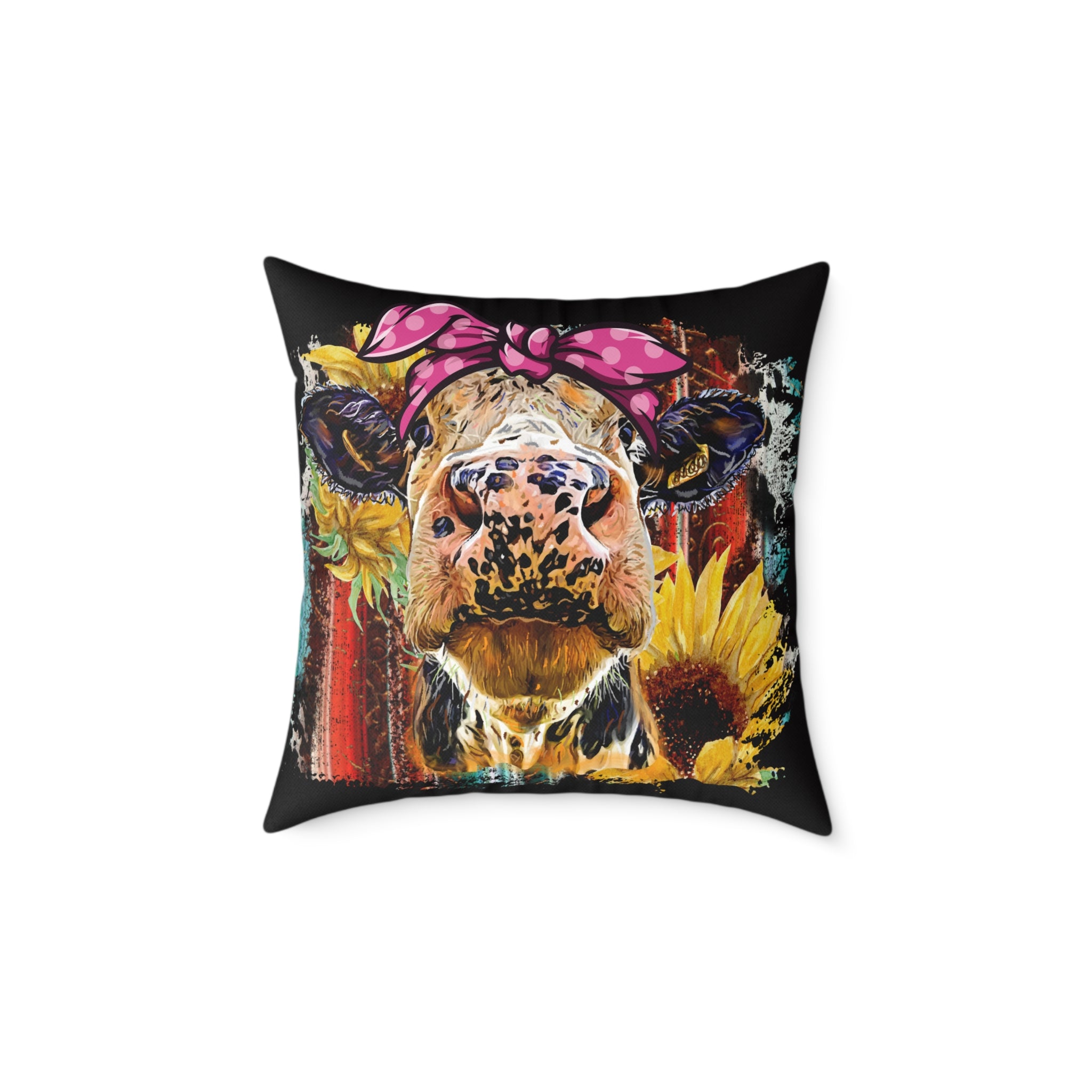 Funny Cow Throw Pillow | Farmhouse Cow Accent Pillow | Sunflower Highland Cow Decor Cushion | Rustic Country Home Decor | Gumpert Homestead