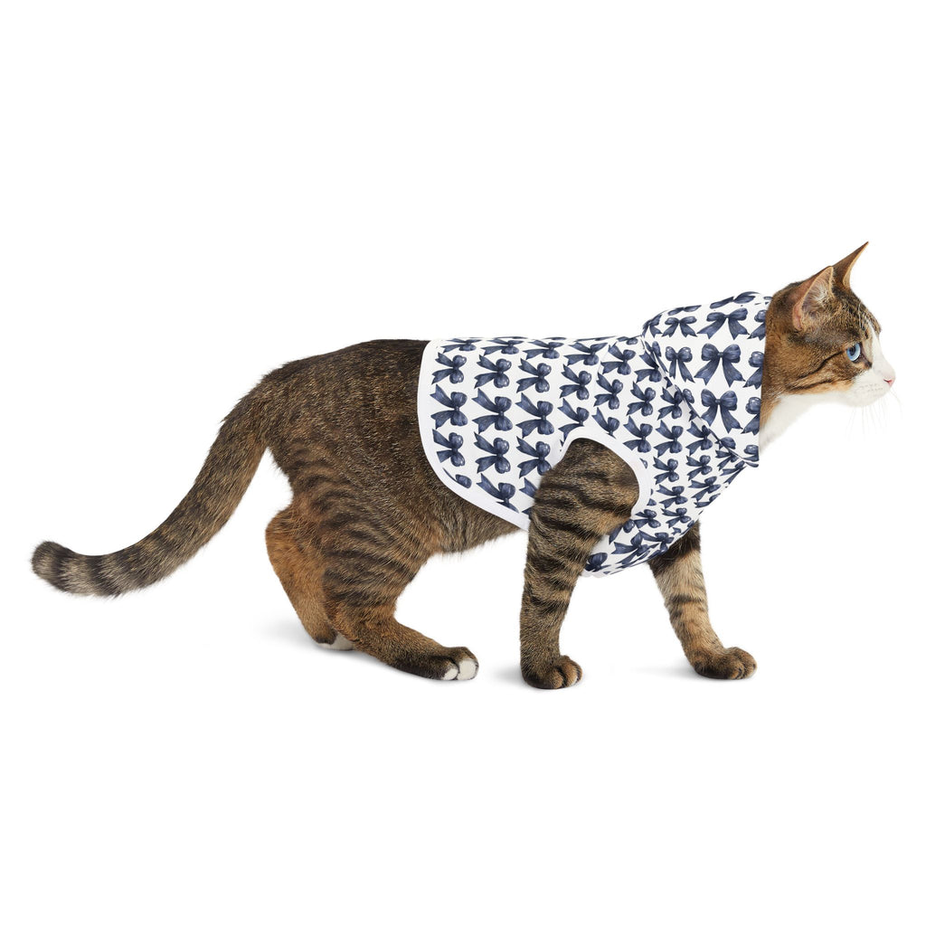 Navy Coquette Bows Cute Pet Hoodie - Adorable Puppy Sweater, Small Dog Outfit, Furry Friend Gift, Pet Apparel, Animal Lover Present