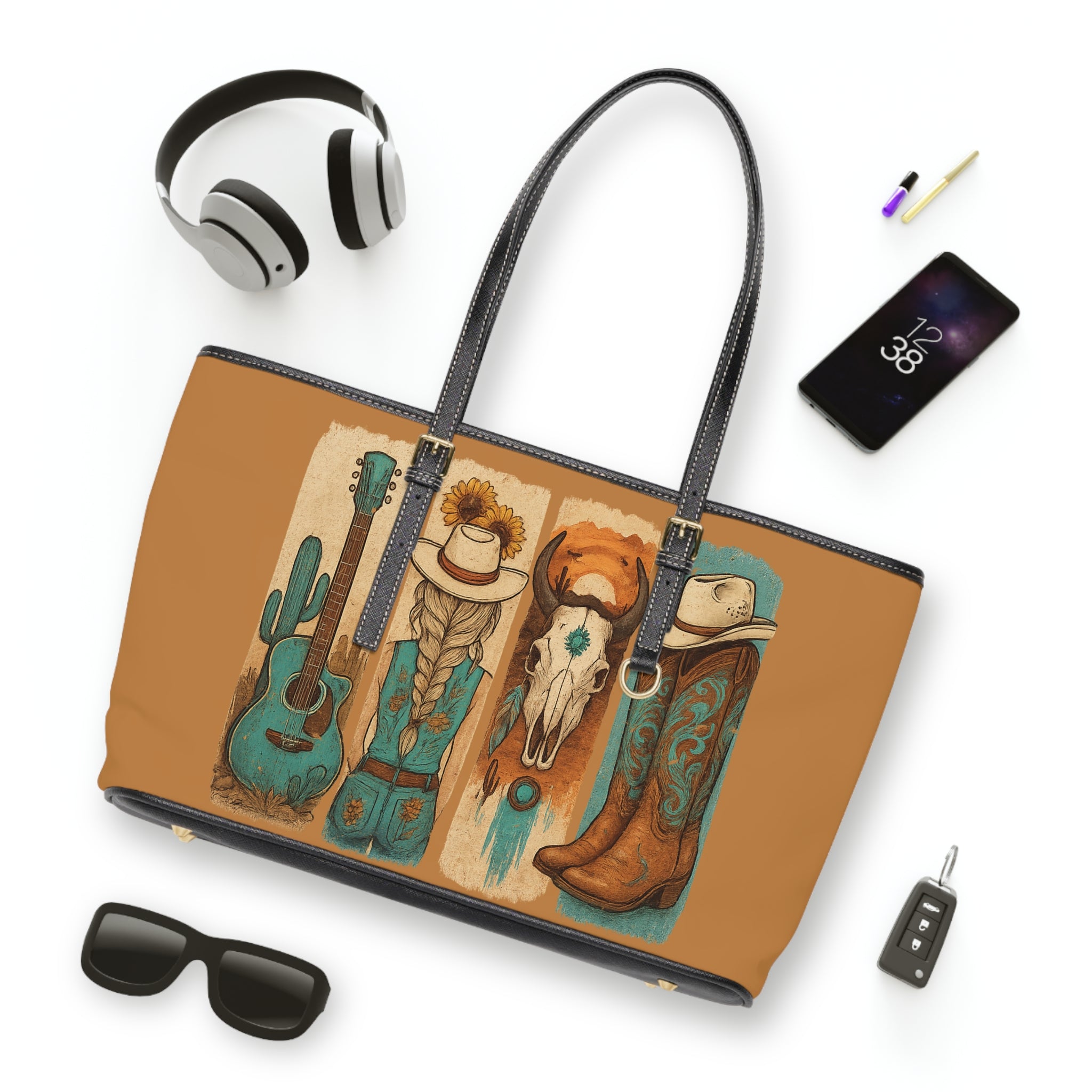 Western Cowgirl Shoulder Bag | Cowboy Boots Tote Purse | Rustic Farmhouse Handbag | Country Western PU Leather Bag | Boutique Rodeo Market Tote