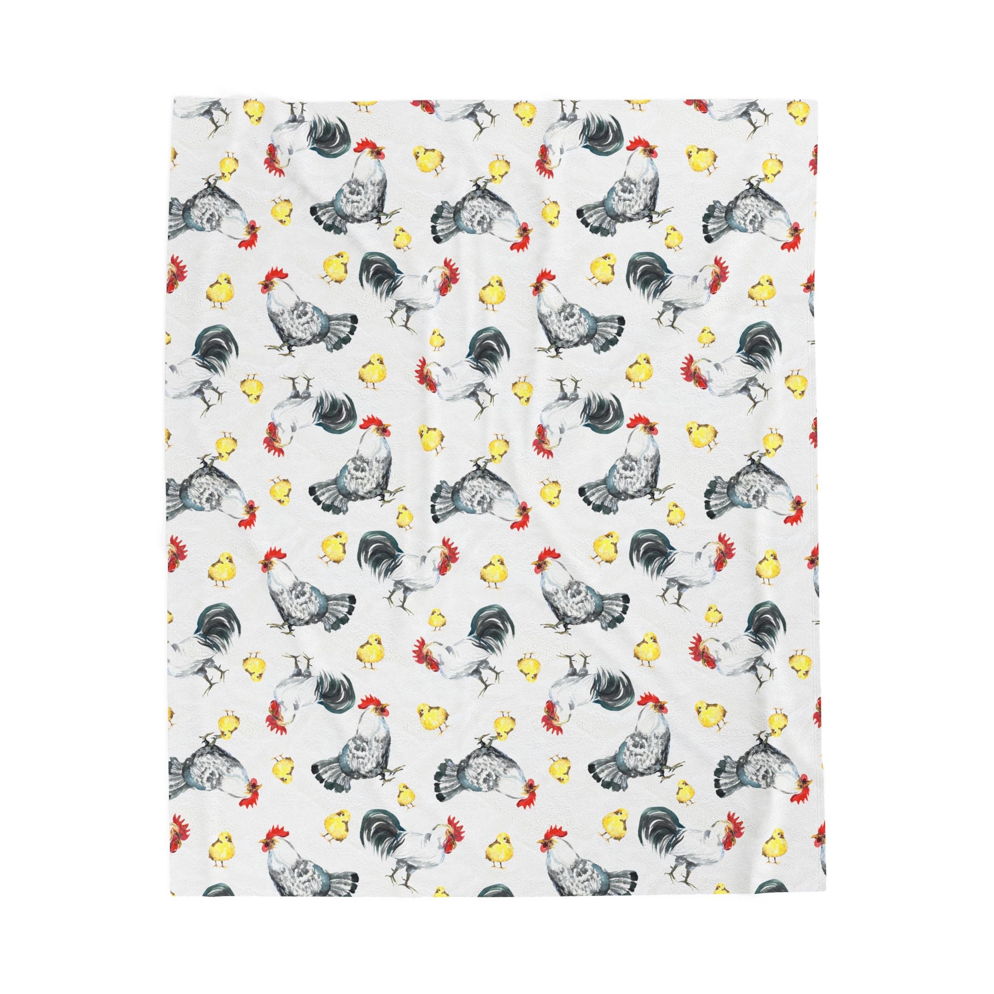 Chicken & Chicks Velveteen Plush Blanket – Farmhouse Rooster Throw, Cozy Country Cottagecore Home Decor