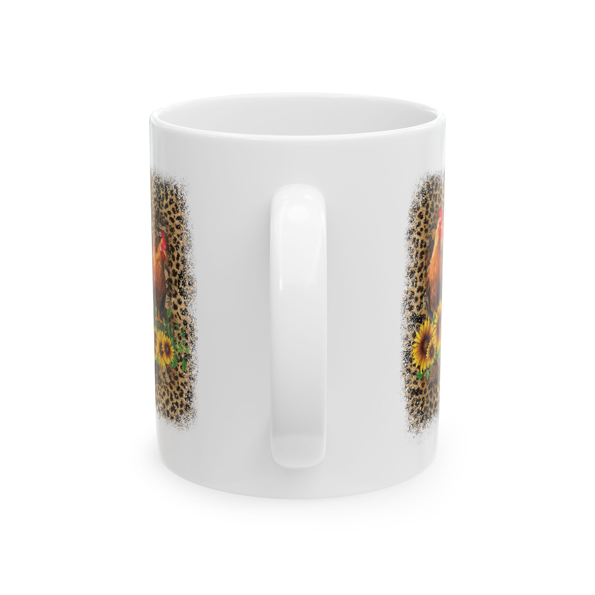 Chicken Flock Sunflower Ceramic Mug – Farmhouse Chicken Mom Coffee Cup, Country Homestead Mug (11oz, 15oz)