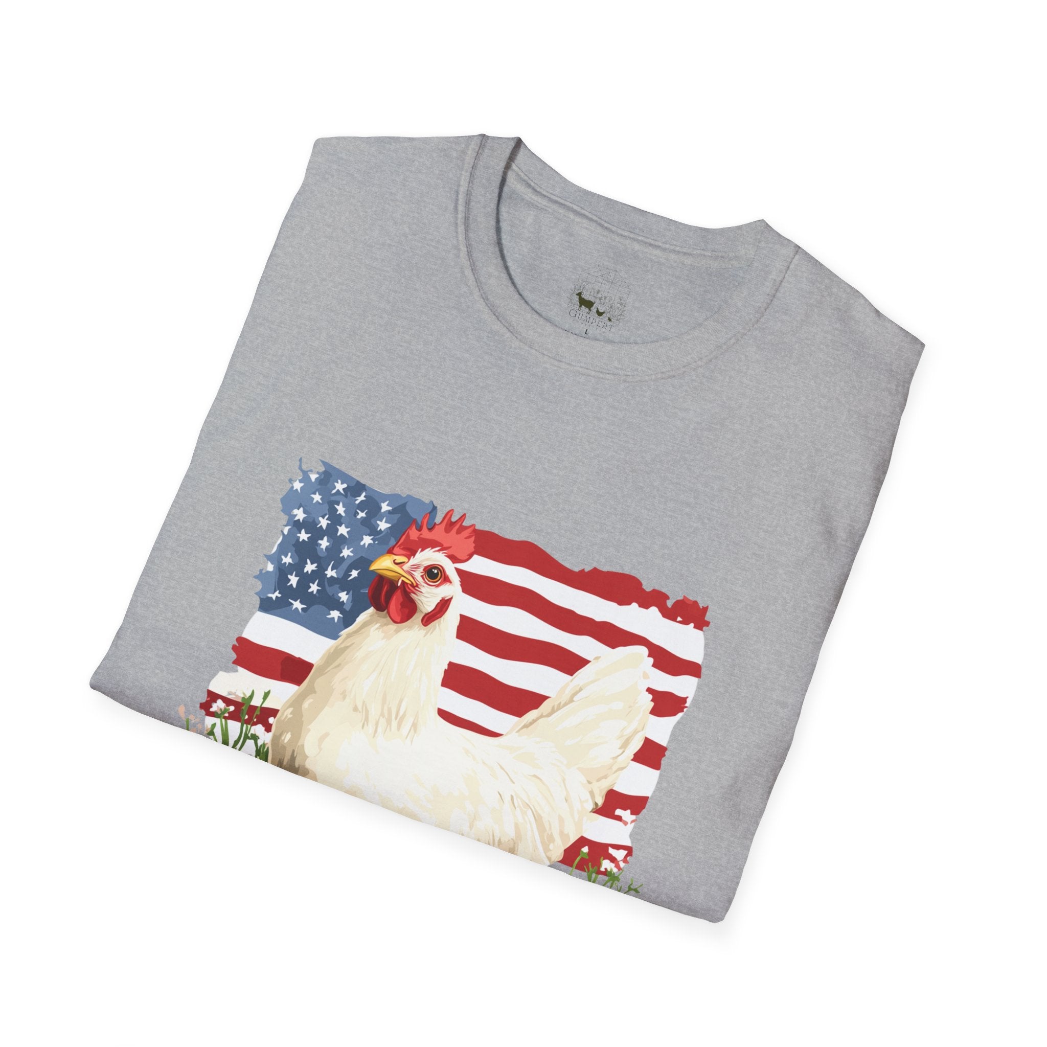 Patriotic Chicken T-Shirt – American Flag Hen Shirt, Farm Life Tee, 4th of July Chicken Shirt, Backyard Chicken Keeper Gift, Homestead Farm Apparel