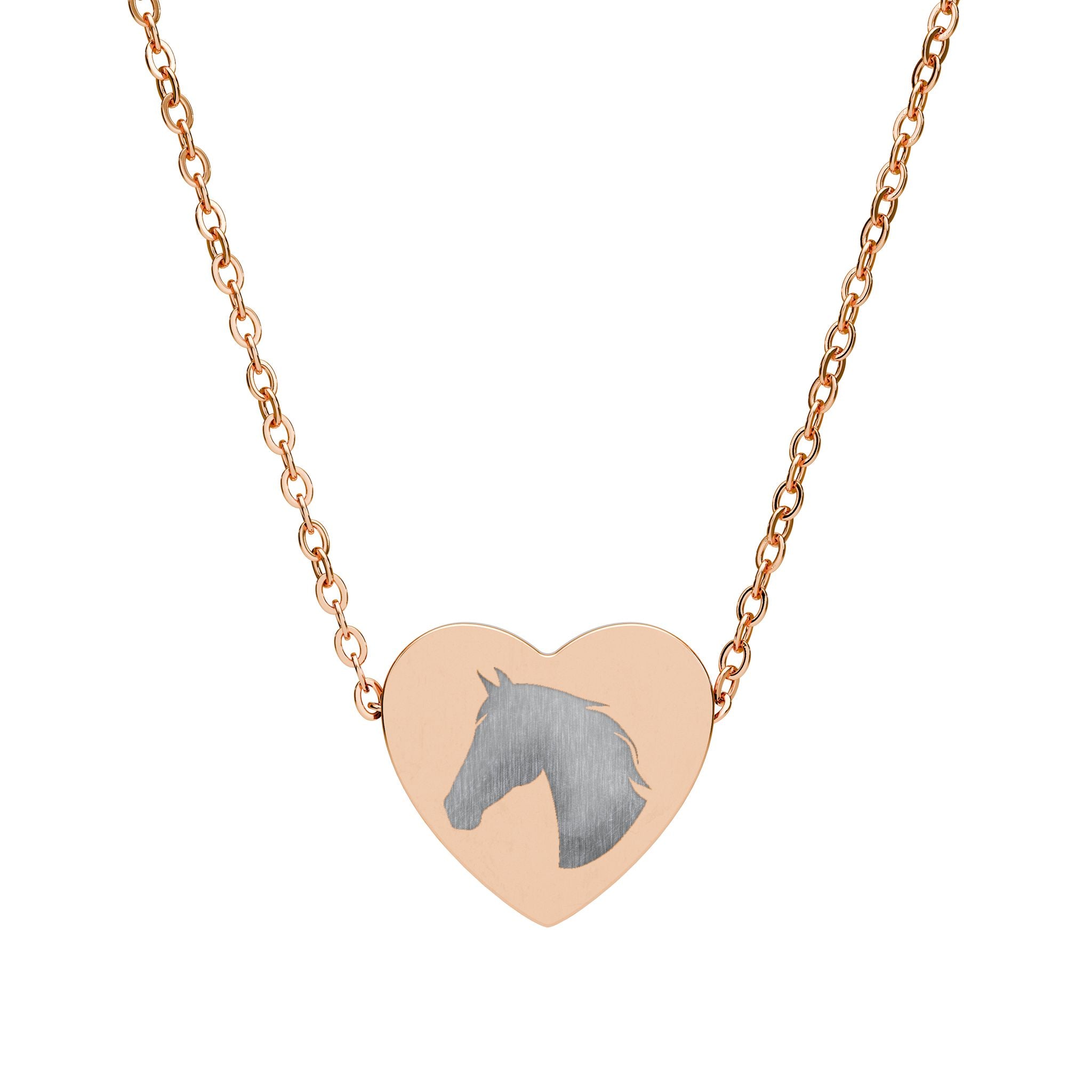 Horse Head Heart Necklace | Equestrian Horse Lover Jewelry | Engraved Stainless Steel Heart Pendant | Cowgirl Ranch Horse Gift