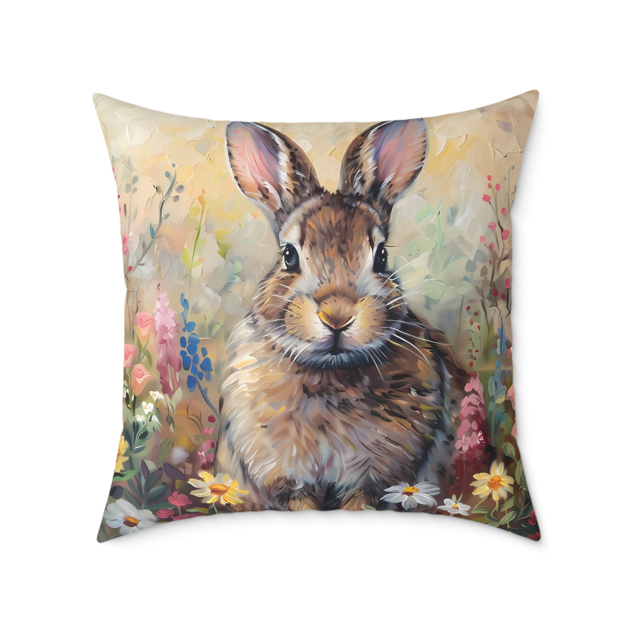 Cottagecore Bunny Throw Pillow | Floral Rabbit Accent Pillow | Farmhouse Bunny Decor Cushion | Rustic Woodland Home Decor | Gumpert Homestead