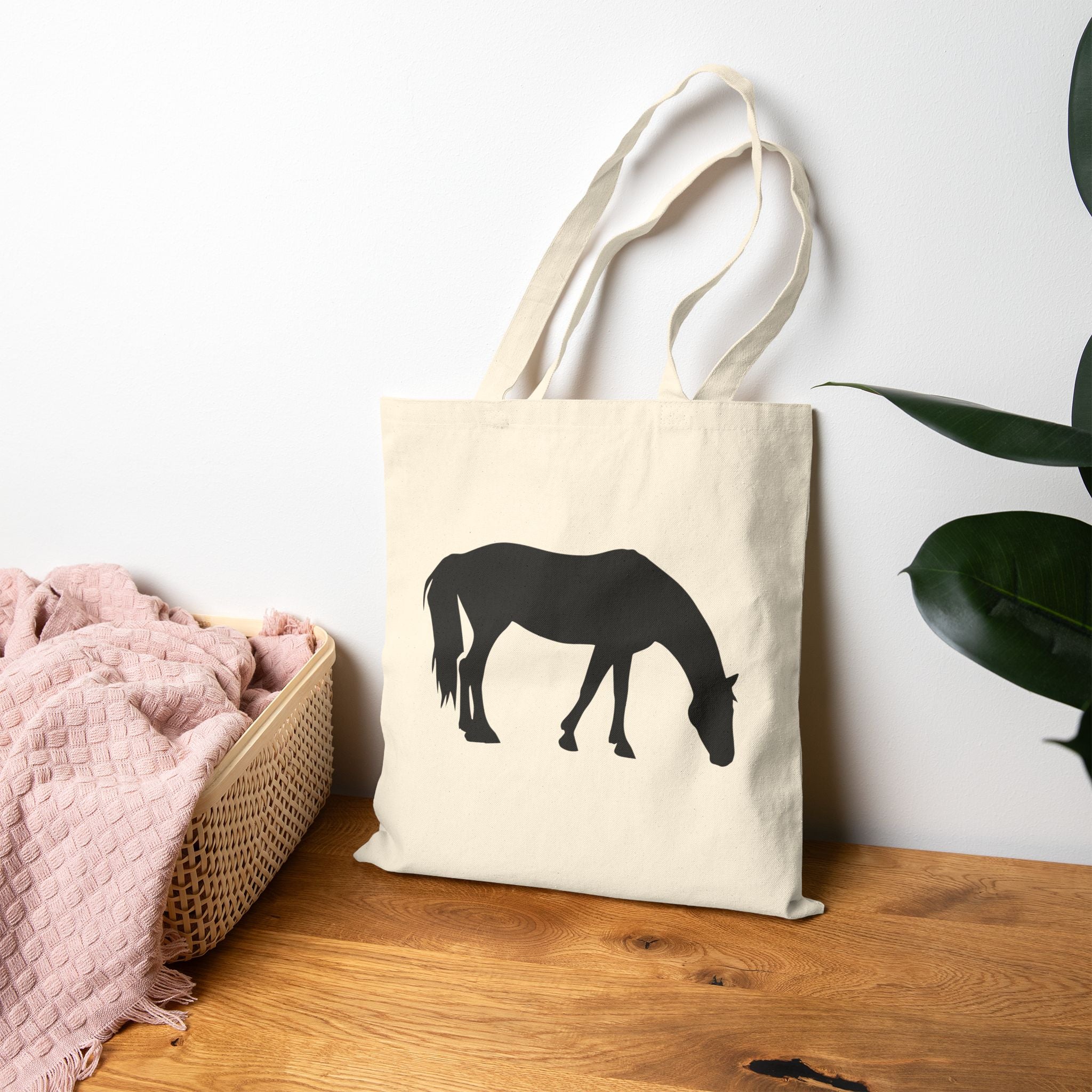 Horse Silhouette Canvas Tote Bag | Equestrian Farm Tote | Minimalist Horse Lover Market Bag | Rustic Farmhouse Country Tote