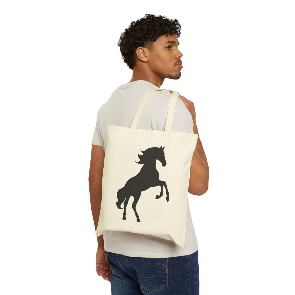 Rearing Horse Silhouette Canvas Tote Bag | Equestrian Farm Tote | Minimalist Horse Lover Market Bag | Rustic Farmhouse Country Tote