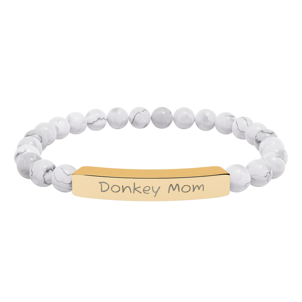 Donkey Mom Natural Stone Stretch Bracelet – Engraved Donkey Lover Jewelry, Farm Mom Gift, Rustic Homestead Bracelet