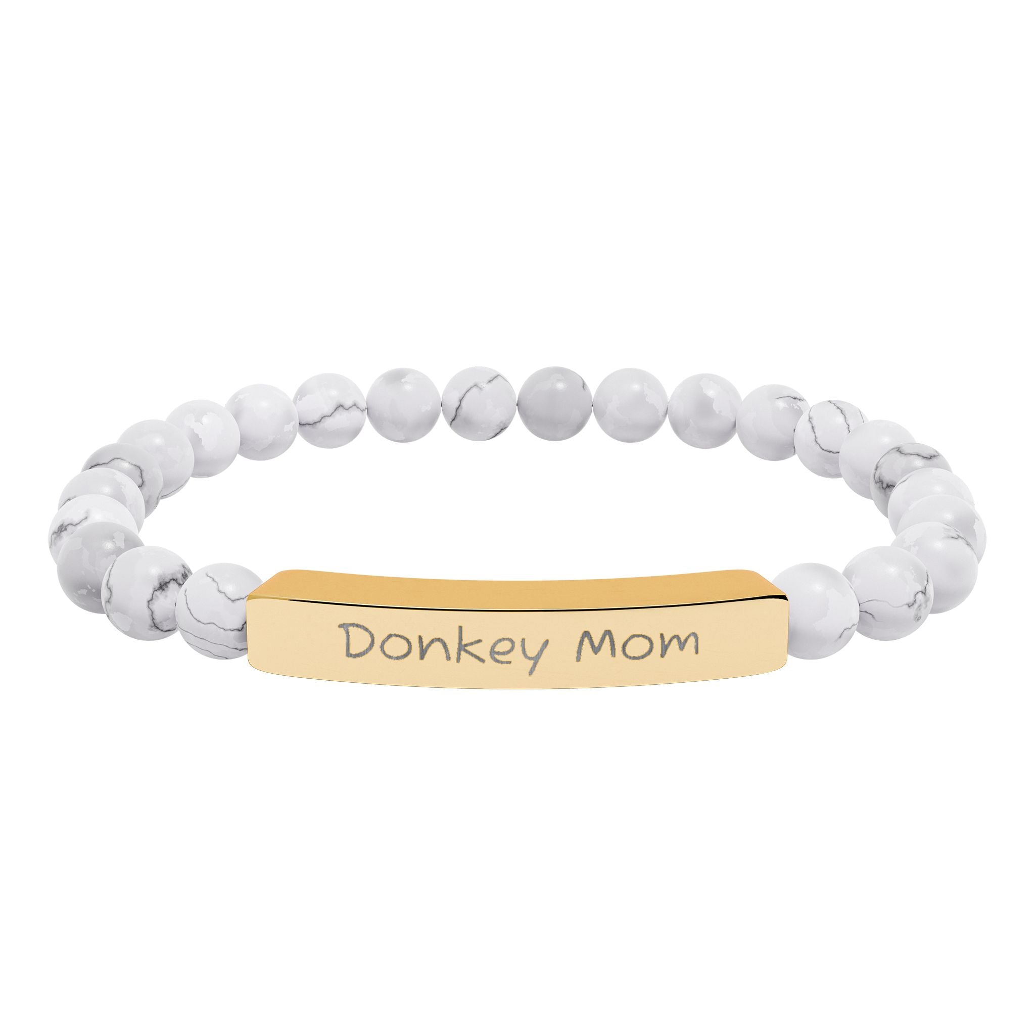 Donkey Mom Natural Stone Stretch Bracelet – Engraved Donkey Lover Jewelry, Farm Mom Gift, Rustic Homestead Bracelet