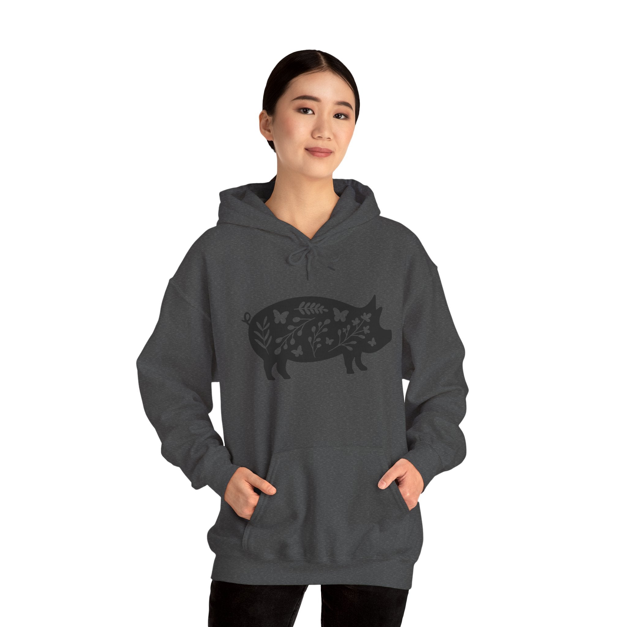 Floral Pig Silhouette Hoodie – Farm Life Sweatshirt, Pig Lover Pullover, Homestead Hoodie, Mini Pig Apparel, Farm Animal Hoodie, Country Living Unisex Hoodie