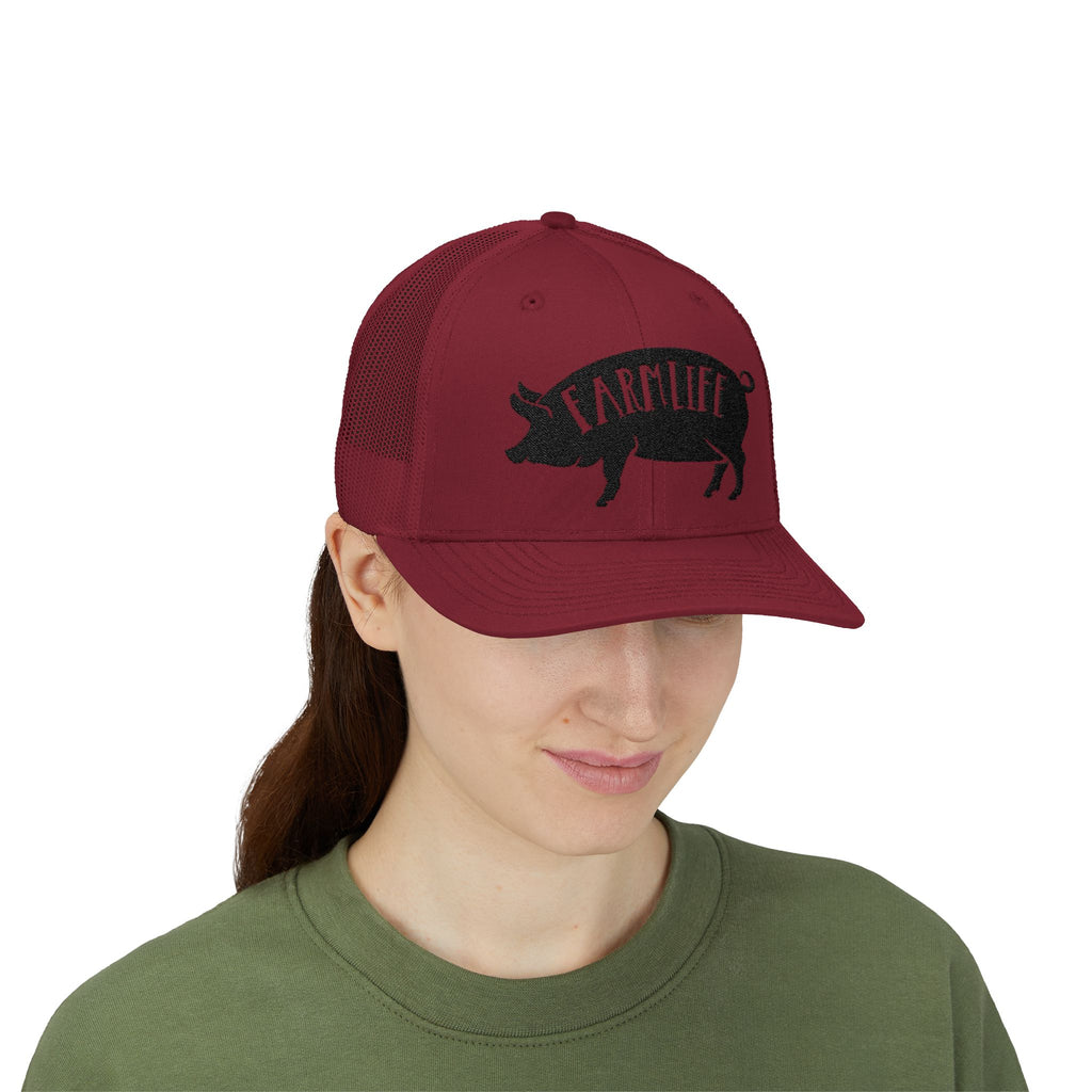 Farm Life Pig Snapback Trucker Hat – Rustic Farm Trucker Cap, Homestead Hat, Pig Lover Farm Cap, Country Lifestyle Mesh Hat