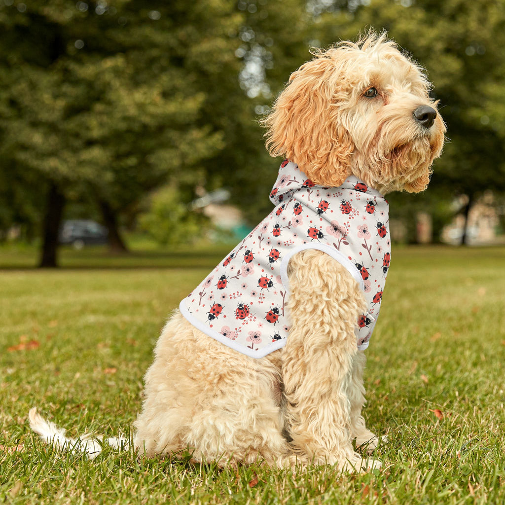 Pink Cute Ladybug Pet Hoodie, Cute Pet Apparel, Animal Lover Gift, Dog Sweater, Cat Jumper, Pet Clothing