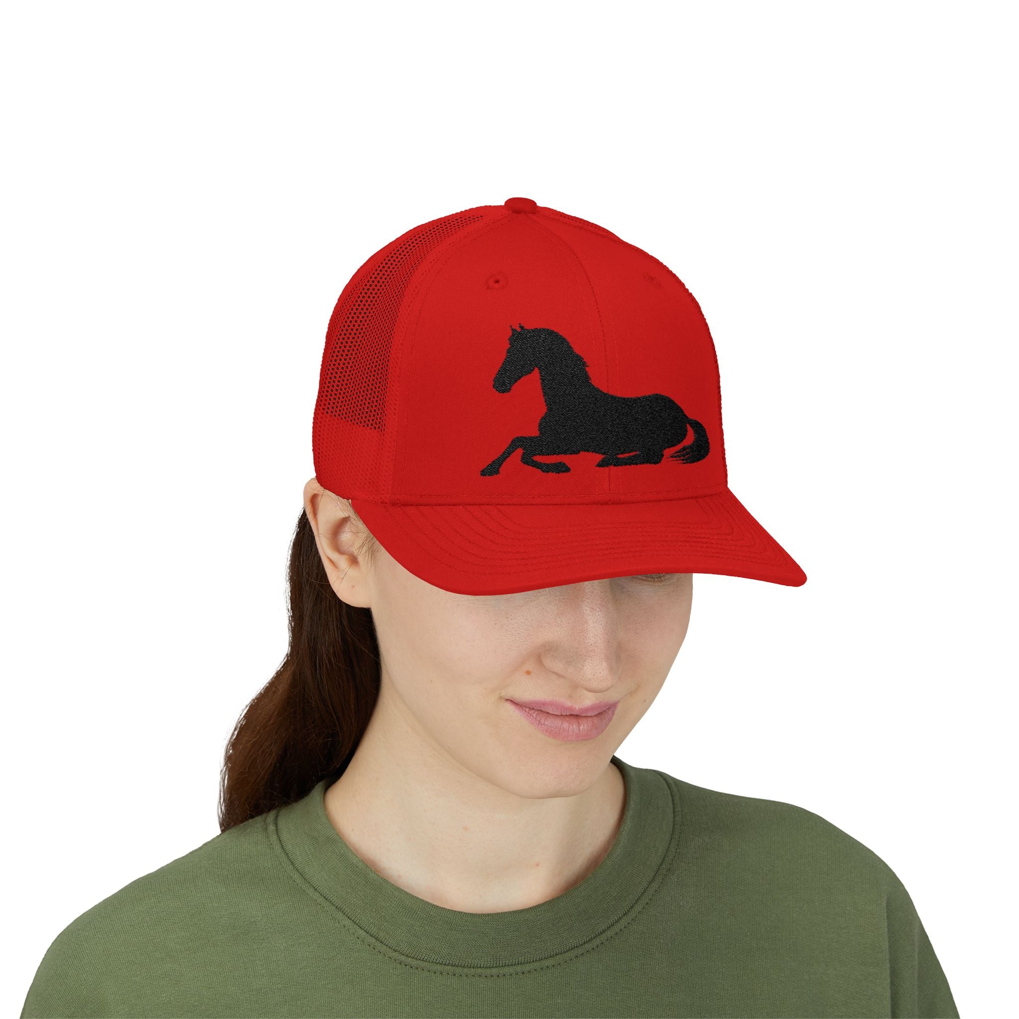 Resting Horse Trucker Hat | Laying Horse Silhouette Mesh Snapback Cap | Western Ranch Horse Lover Hat | Rustic Farm Life Cowboy Cowgirl Cap
