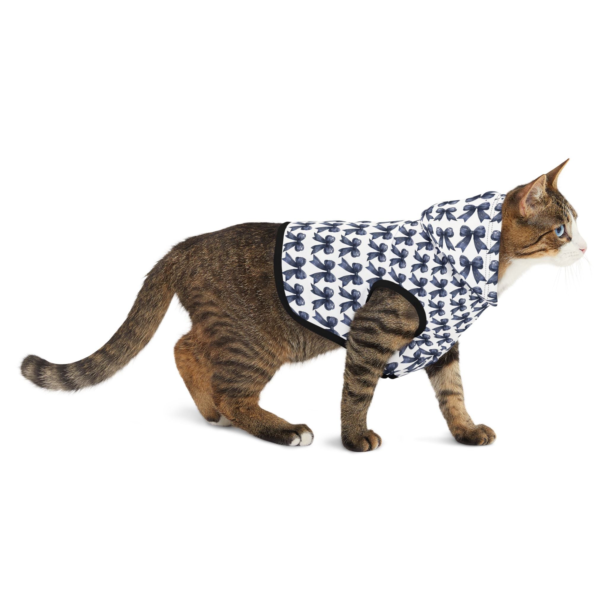 Navy Coquette Bows Cute Pet Hoodie - Adorable Puppy Sweater, Small Dog Outfit, Furry Friend Gift, Pet Apparel, Animal Lover Present