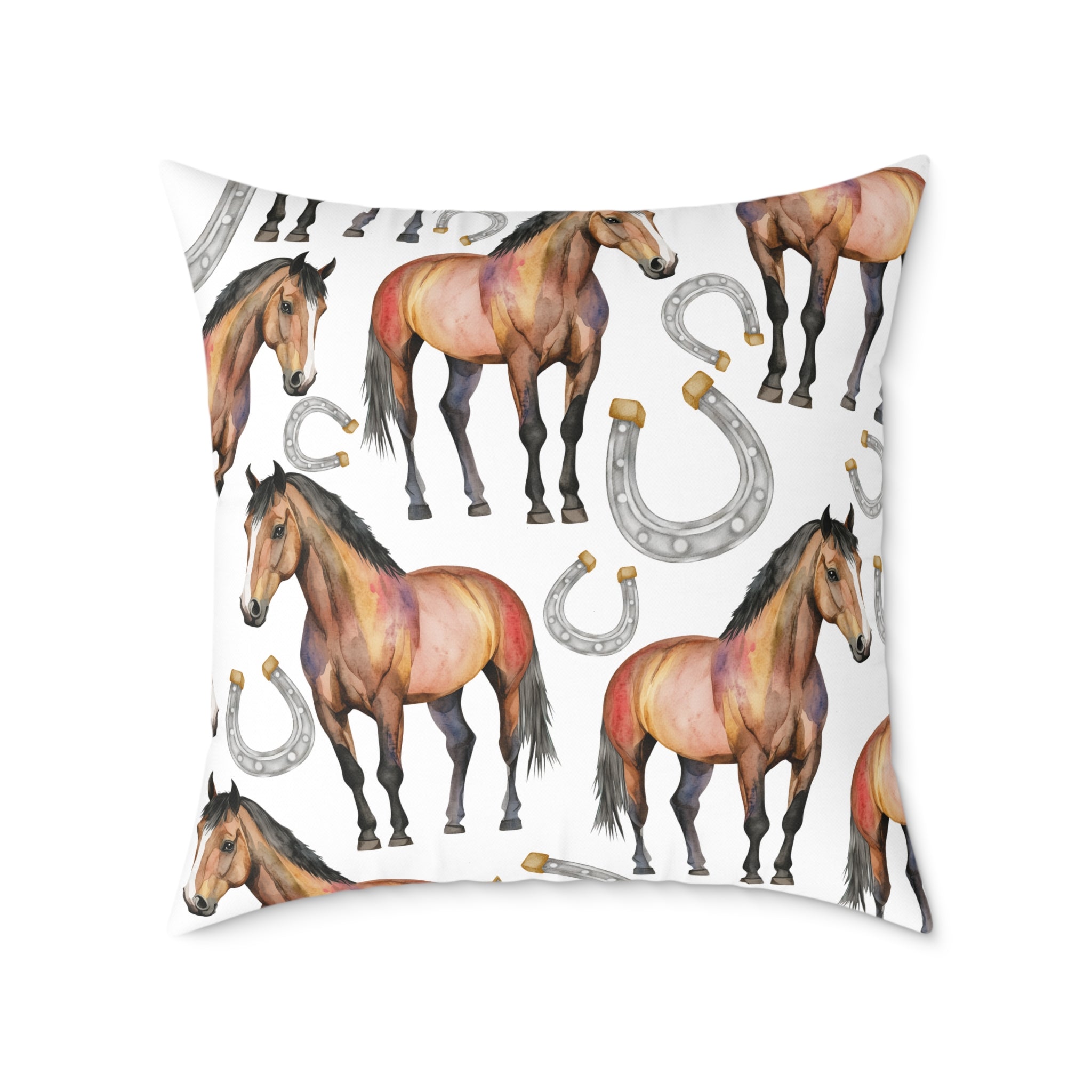 Watercolor Horse Throw Pillow | Equestrian Accent Pillow | Farmhouse Horse Decor Cushion | Rustic Western Horse Home Decor | Gumpert Homestead