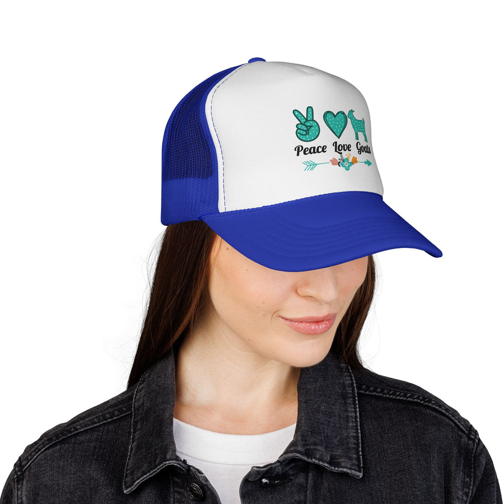 Peace Love Goats Trucker Hat – Goat Mom Hat, Farm Life Snapback, Homestead Goat Lover Cap