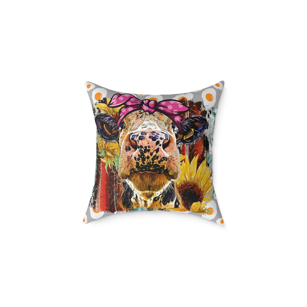 Funny Cow Throw Pillow | Farmhouse Cow Accent Pillow | Sunflower Highland Cow Decor Cushion | Rustic Country Home Decor | Gumpert Homestead