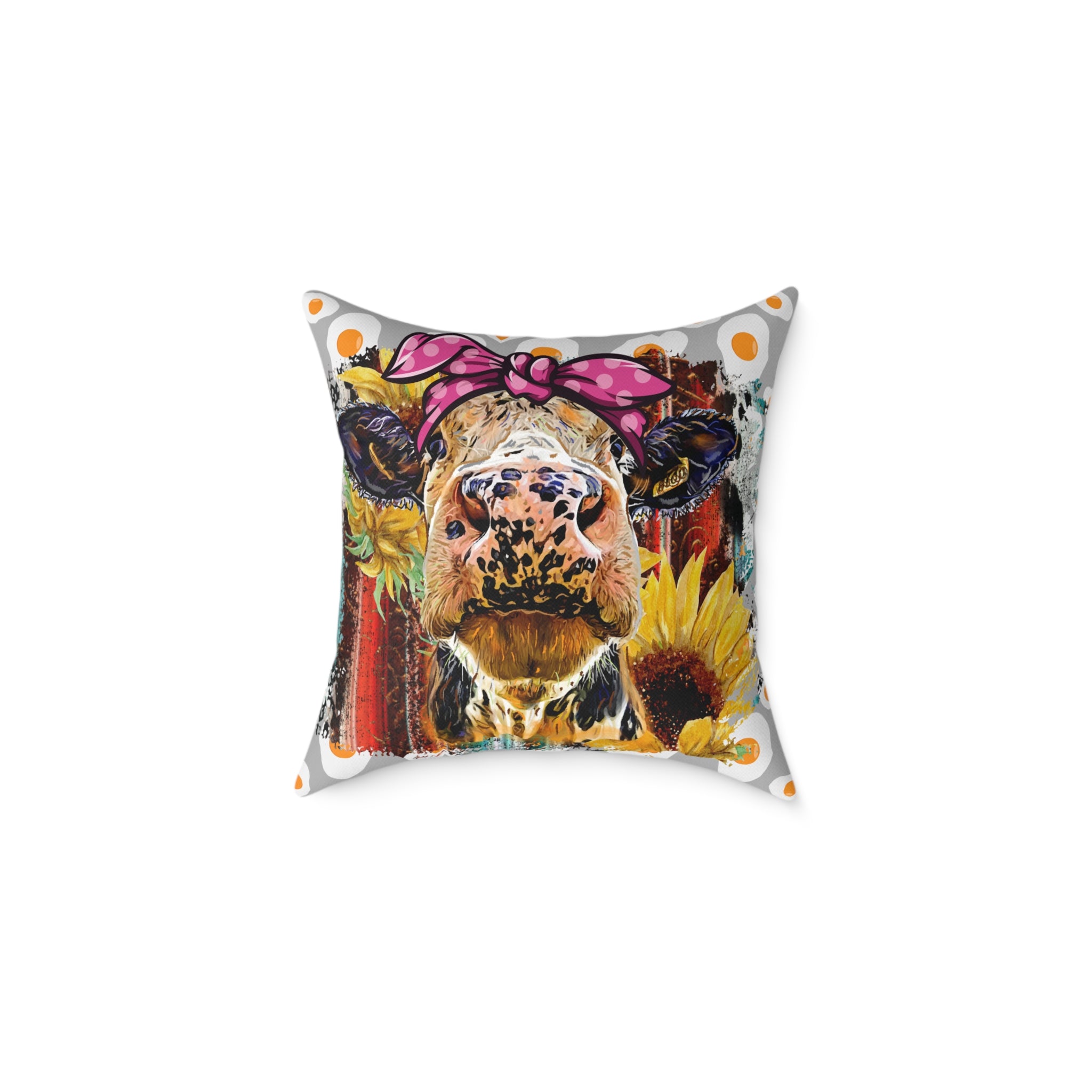 Funny Cow Throw Pillow | Farmhouse Cow Accent Pillow | Sunflower Highland Cow Decor Cushion | Rustic Country Home Decor | Gumpert Homestead