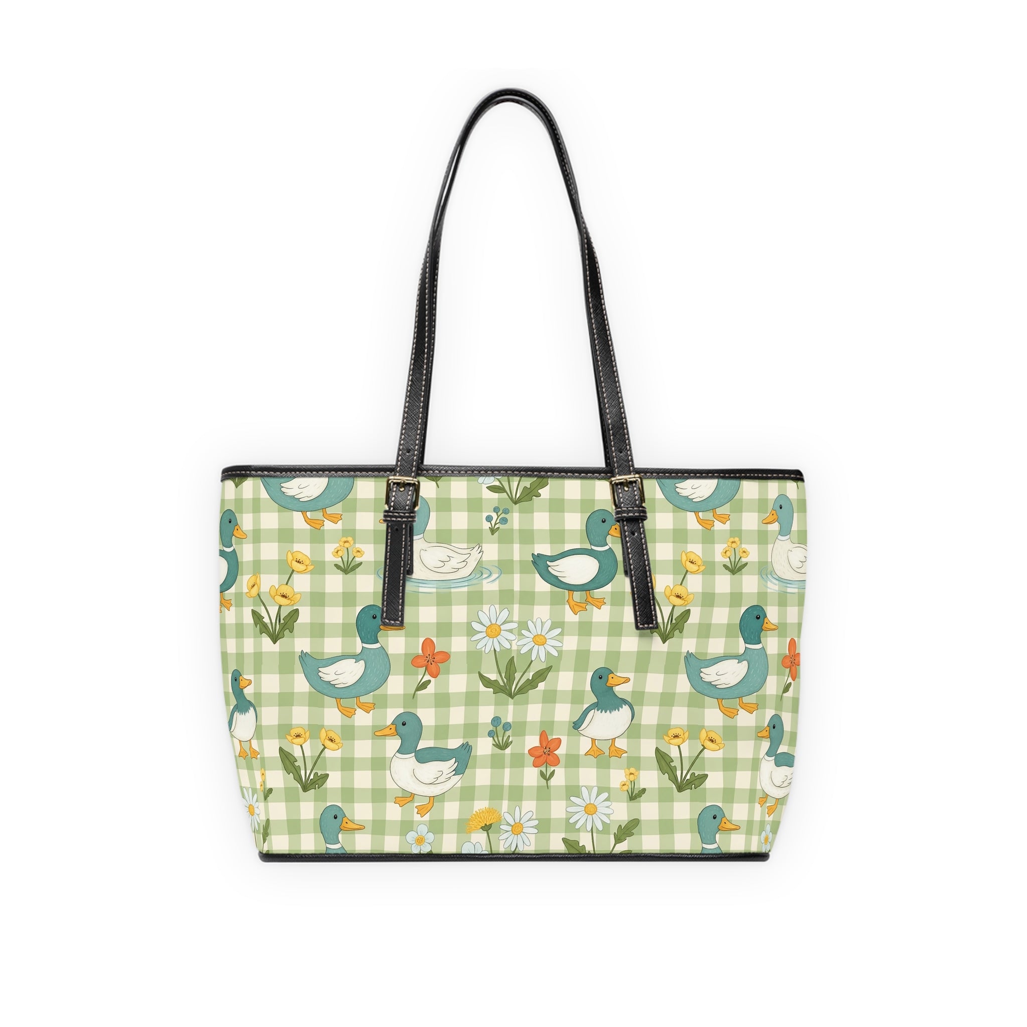 Gingham Goose Shoulder Bag | Cottagecore Farmhouse Tote Purse | Country Goose Handbag | Homestead Market Bag | Rustic Farm Animal PU Leather Tote