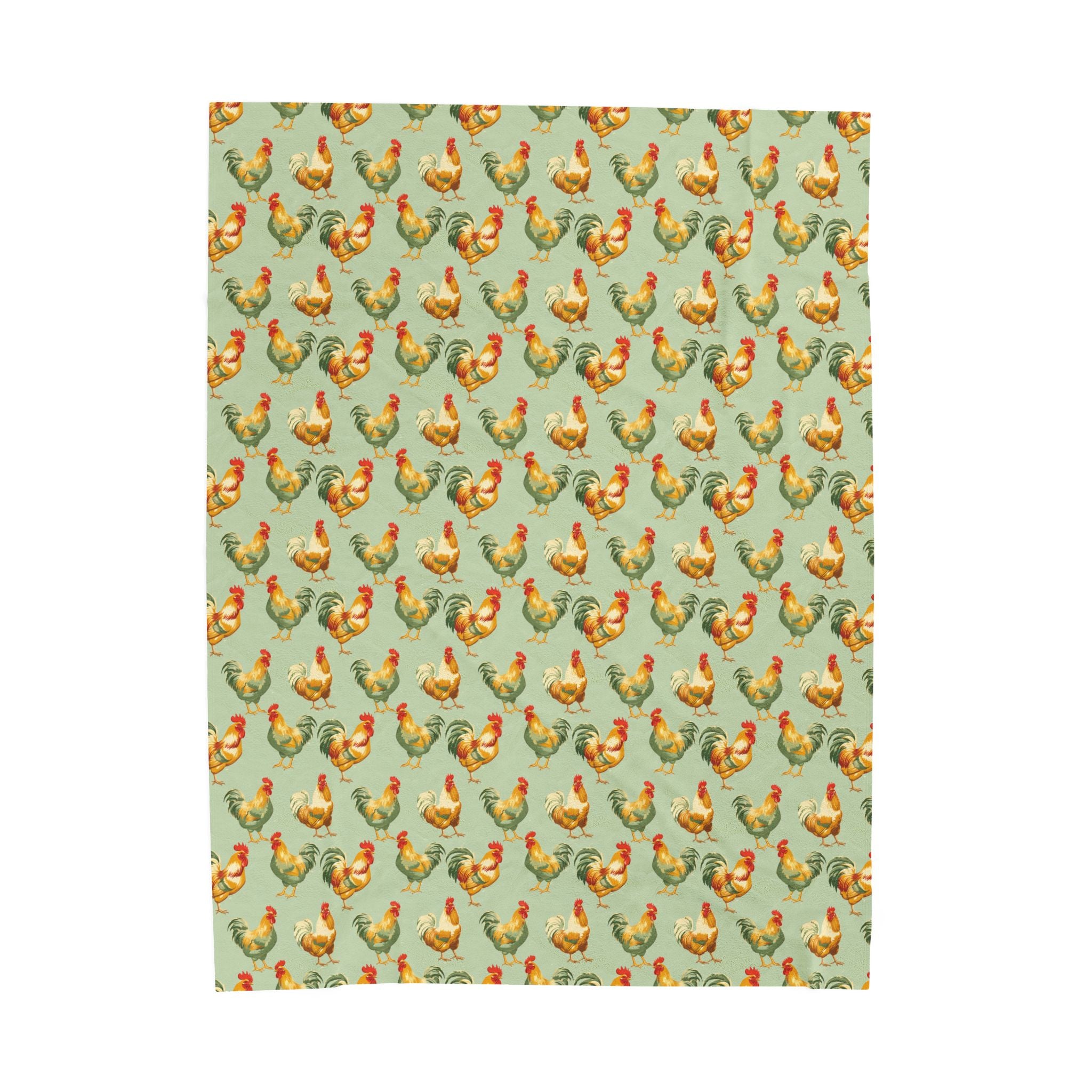 Sage Roosters Velveteen Plush Blanket Vintage Chicken Farmhouse Throw, Cozy Cottagecore Country Home Decor