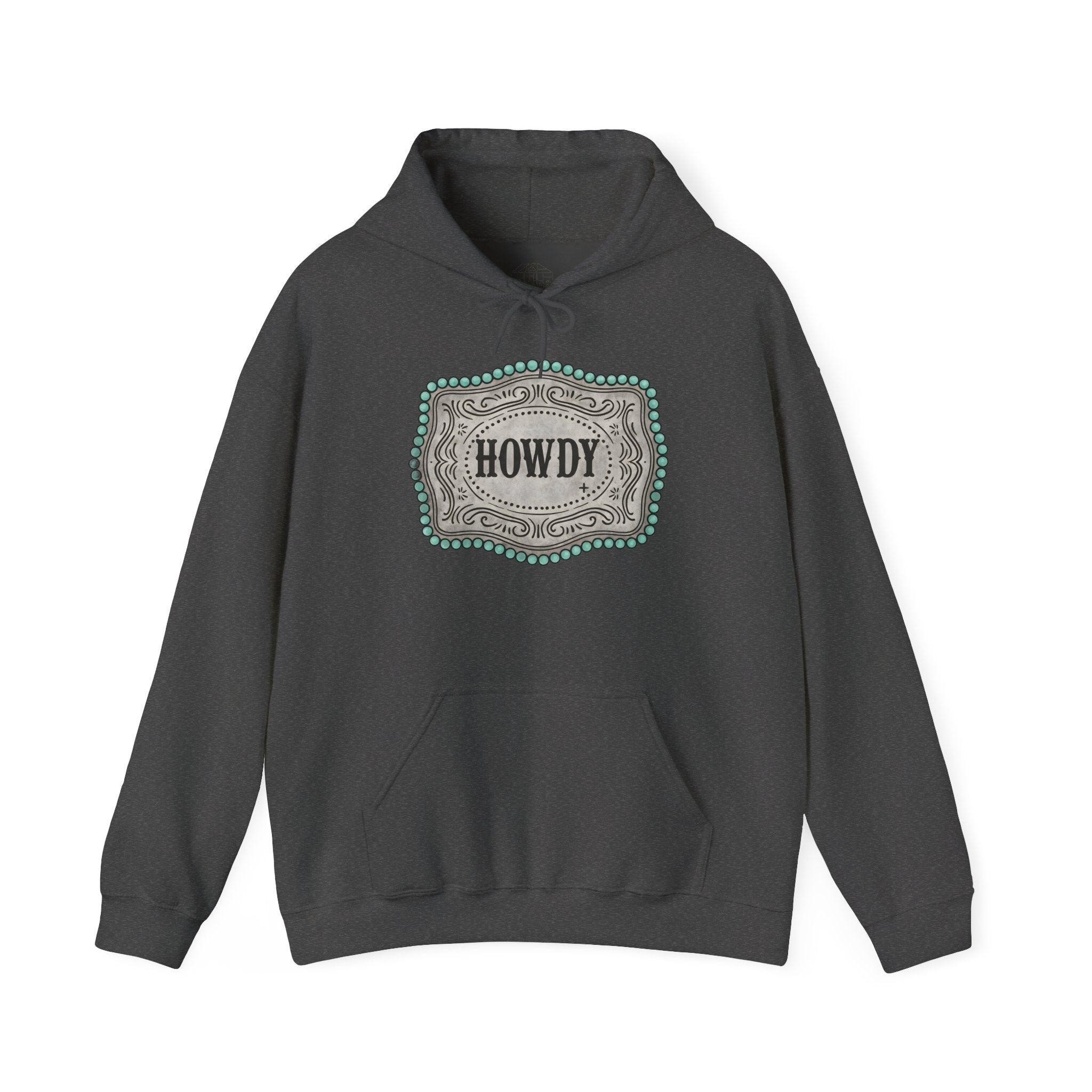 Howdy Turquoise Beaded Rodeo Belt Buckle Hoodie – Unisex Farmhouse Western Sweatshirt | Country Homestead Apparel