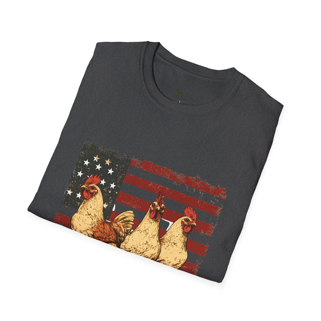American Flag Chickens T-Shirt – American Flag Hen Shirt, Farm Life Tee, 4th of July Chicken Shirt, Backyard Chicken Keeper Gift, Homestead Farm Apparel